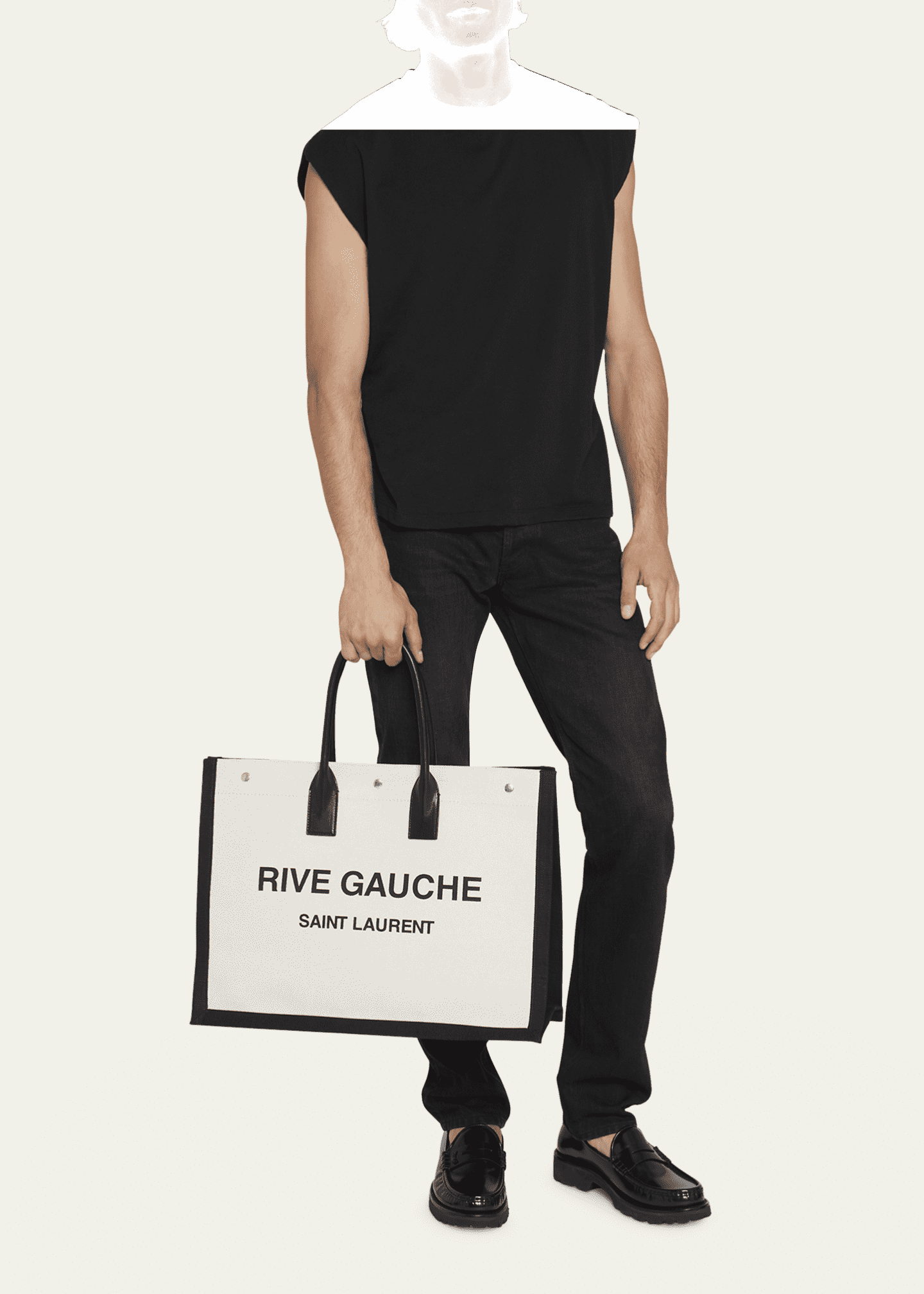 Saint Laurent Rive Gauche Leather Tote Bag - Black