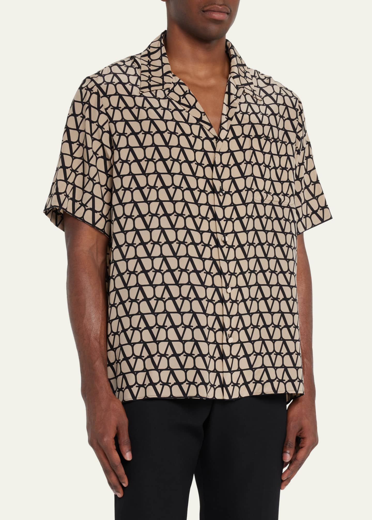 Valentino Men's Iconographe Silk Bowling Shirt Bergdorf Goodman
