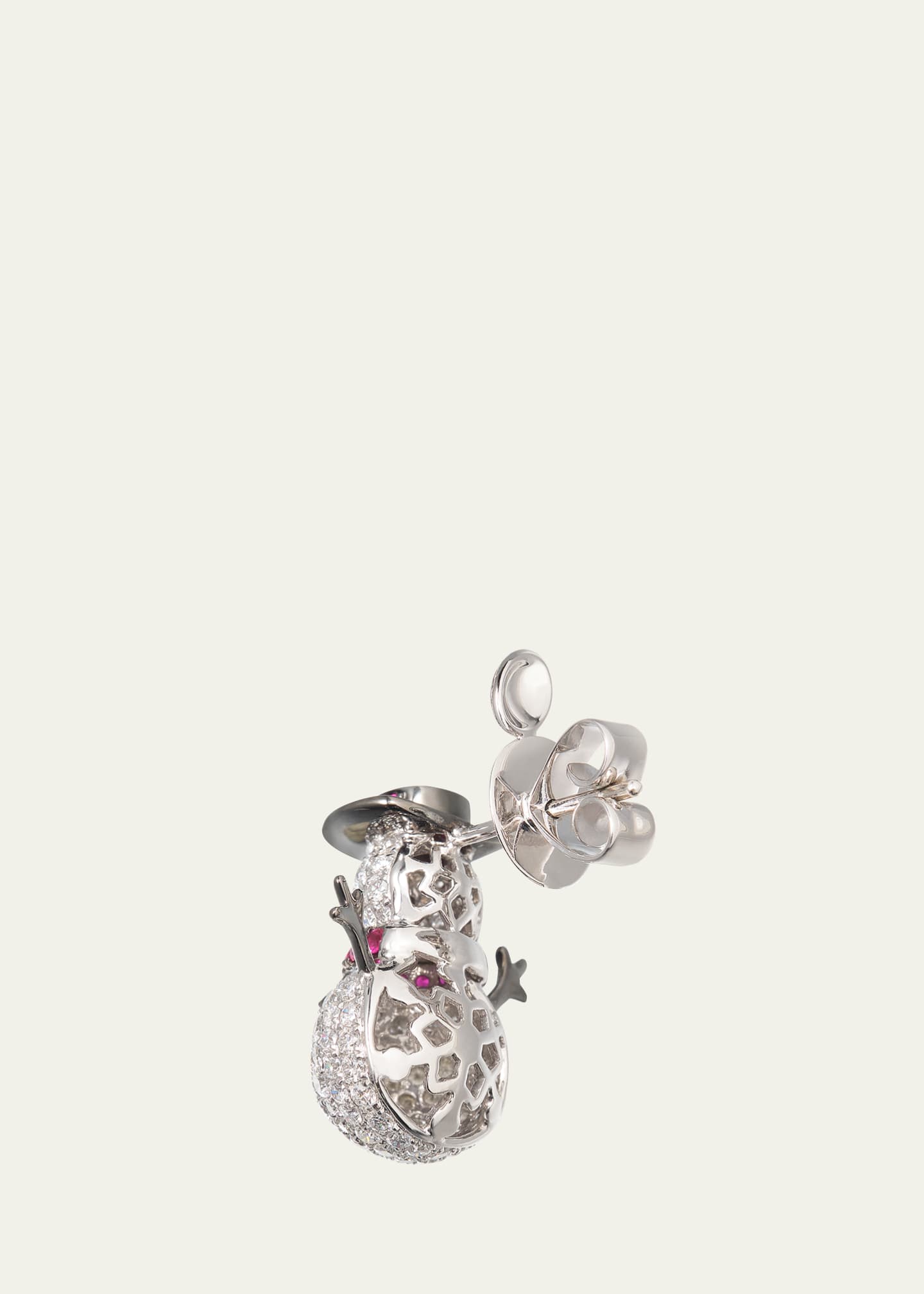 Mio Harutaka White Gold Snowman Single Earring with Diamonds, Rubies, and Black Diamonds Image 3 of 3