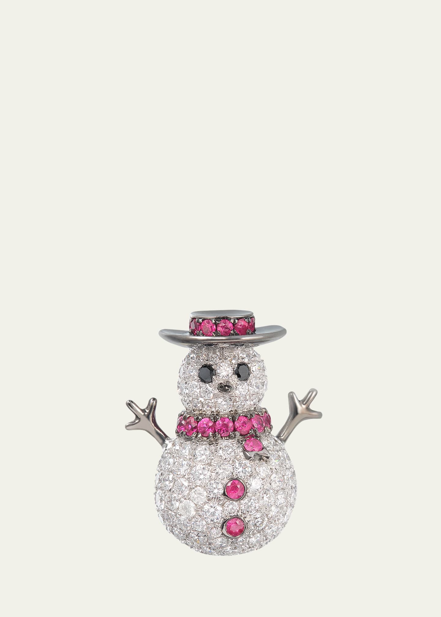 Mio Harutaka White Gold Snowman Single Earring with Diamonds, Rubies, and Black Diamonds Image 1 of 3