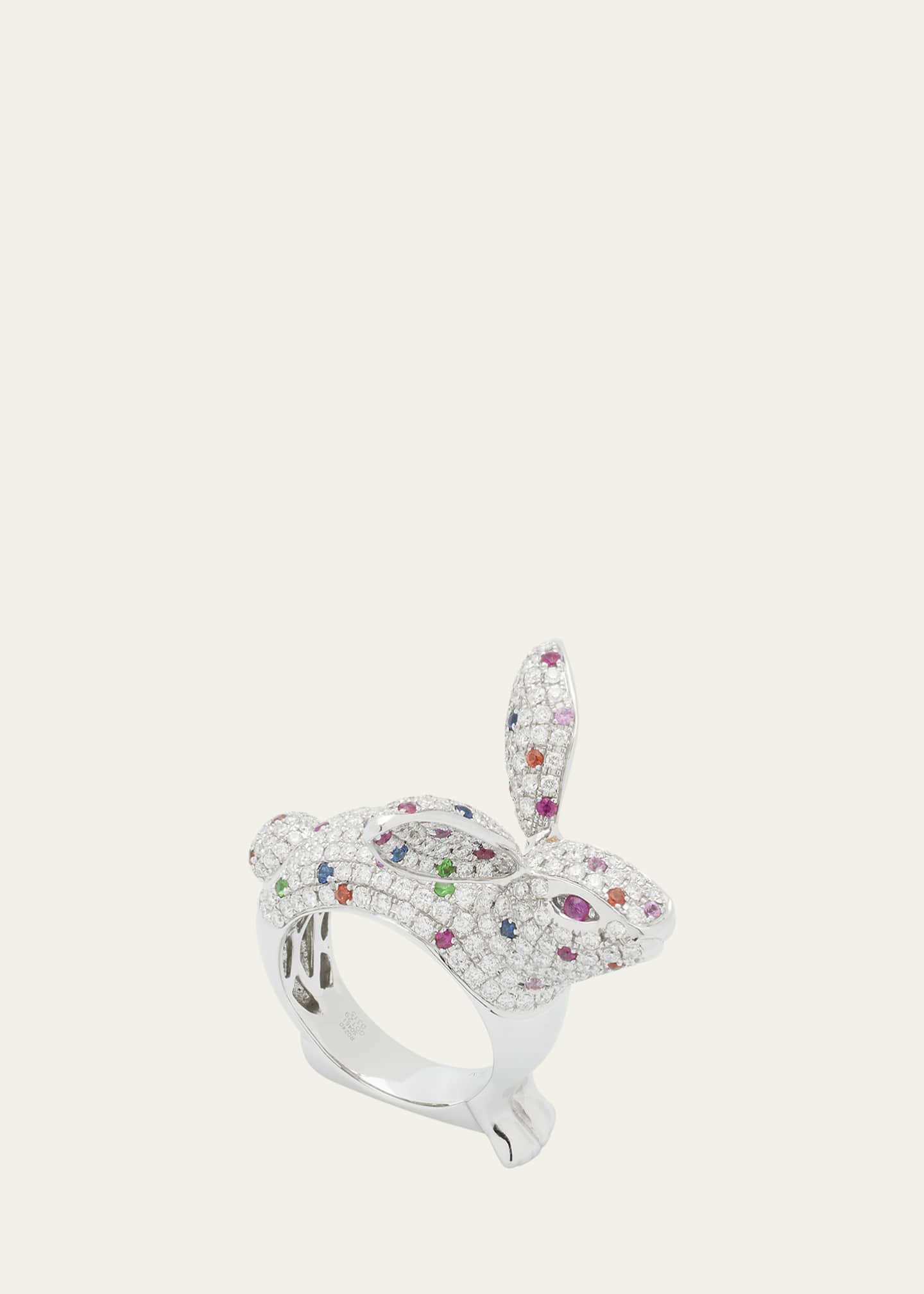 Mio Harutaka 18K White Gold Bunny Ring with Diamonds, Sapphires, Garnets, and Rubies Image 3 of 4