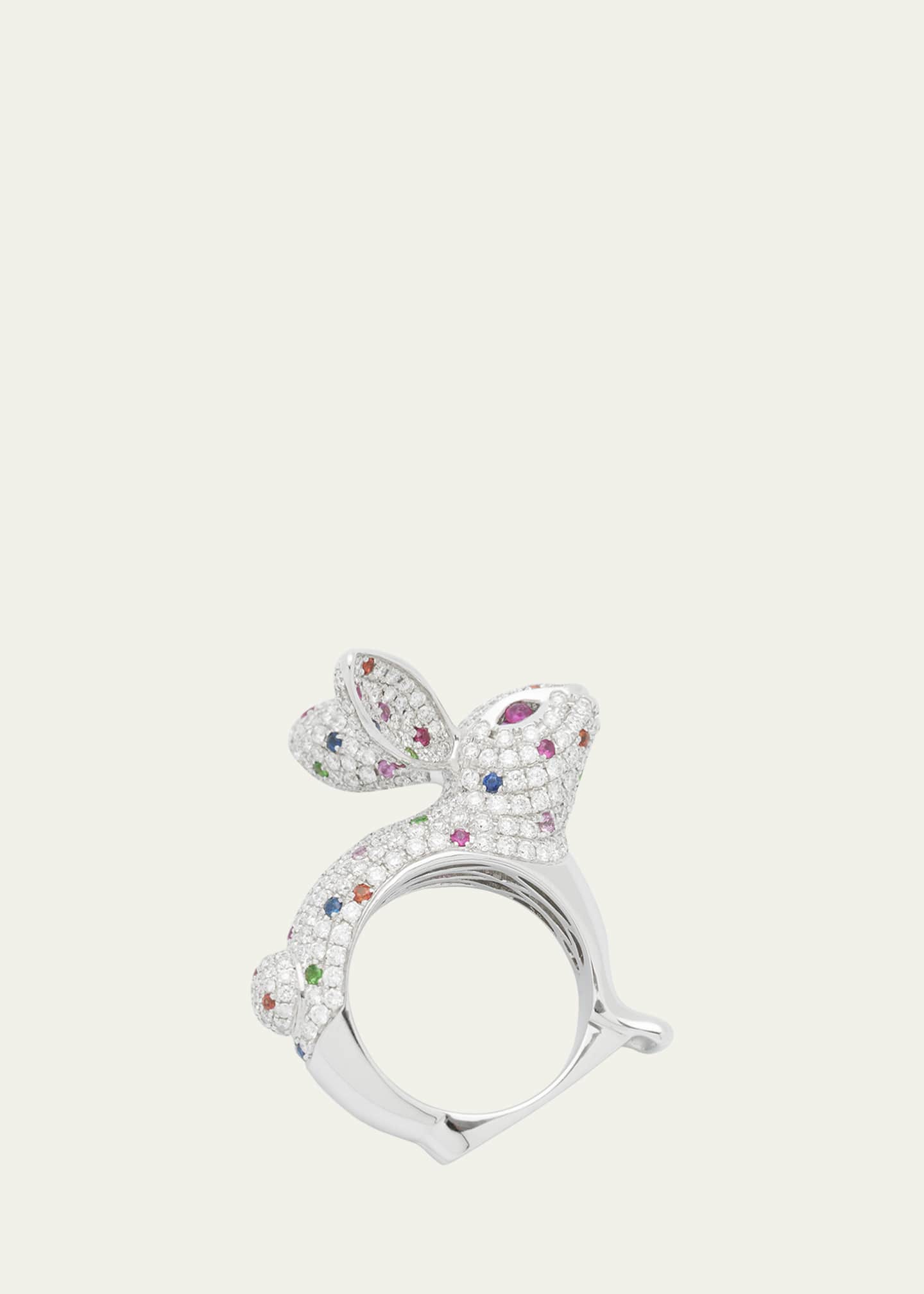 Mio Harutaka 18K White Gold Bunny Ring with Diamonds, Sapphires, Garnets, and Rubies Image 4 of 4
