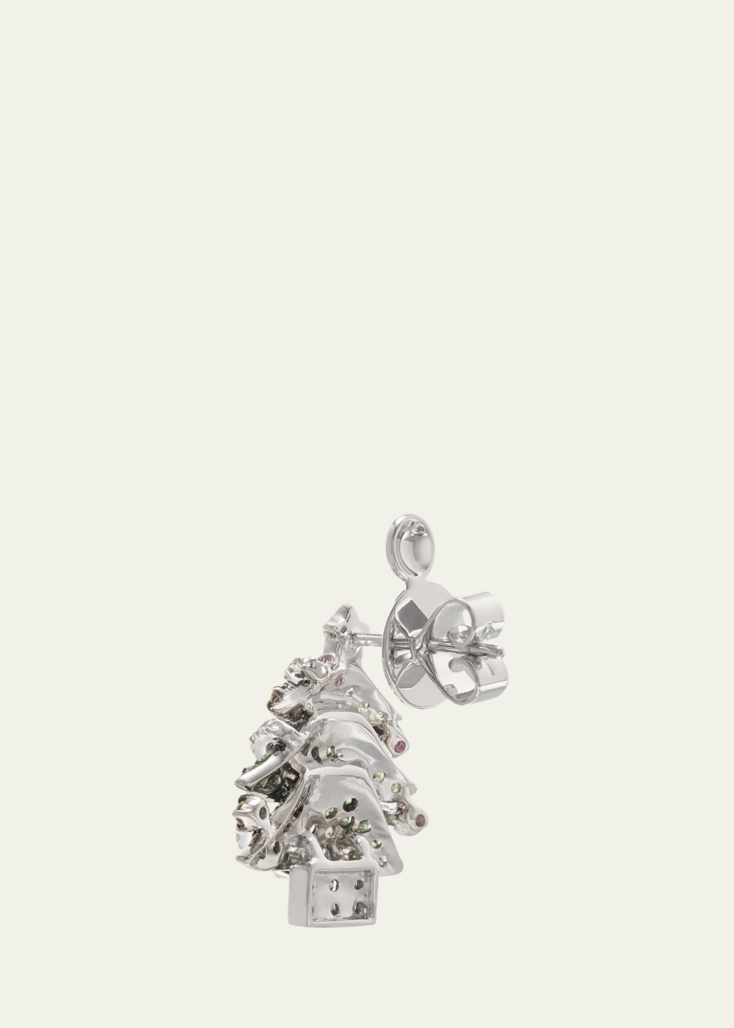 Mio Harutaka White Gold Christmas Tree Single Earring with Green Garnet and Sapphires Image 3 of 3
