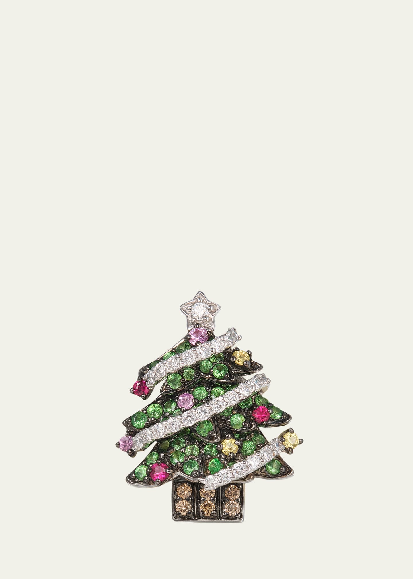 Mio Harutaka White Gold Christmas Tree Single Earring with Green Garnet and Sapphires Image 1 of 3