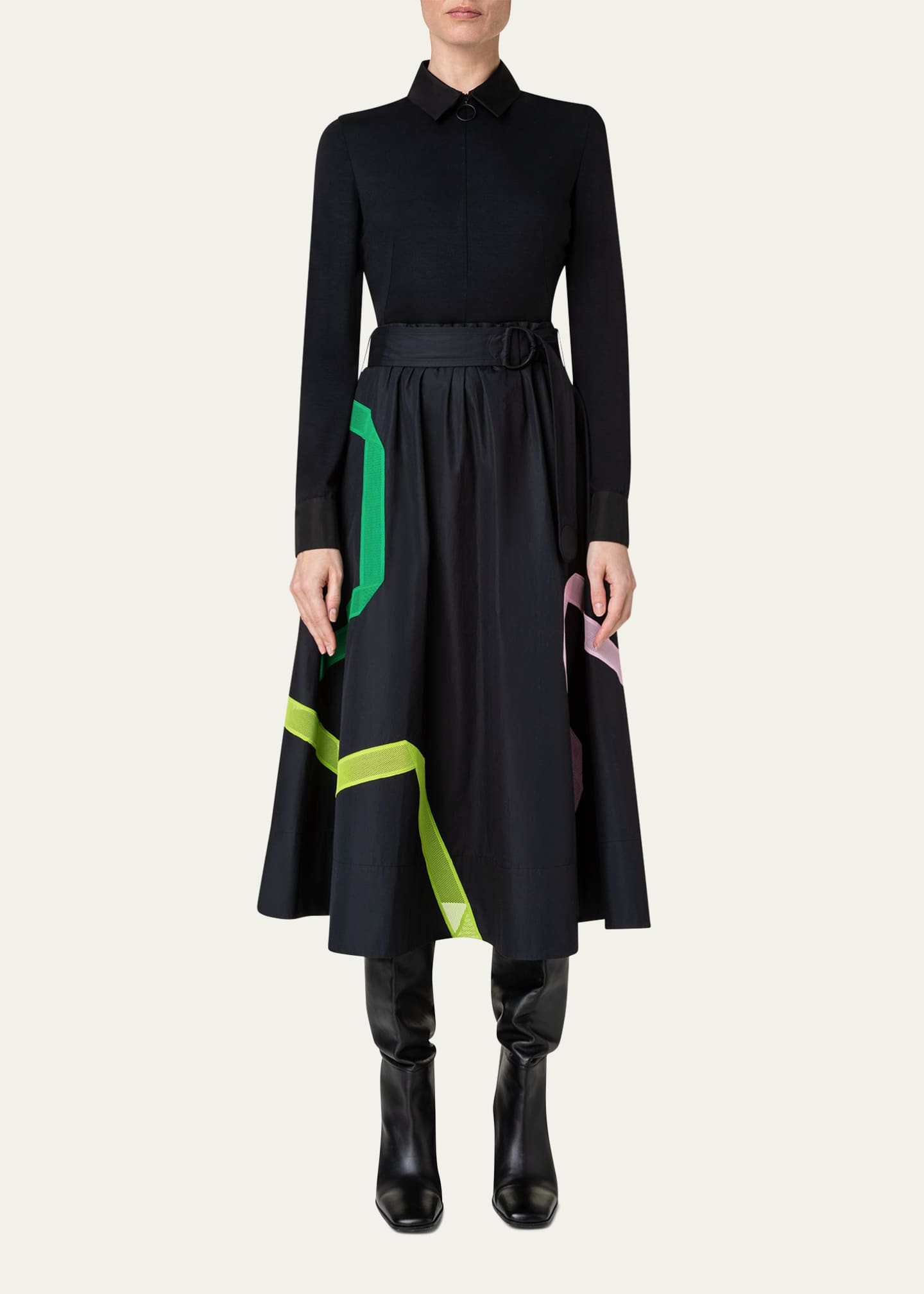 Akris punto Mixed Media PaperBag Dress with Kaleidoscope Techno Mesh Details Bergdorf Goodman