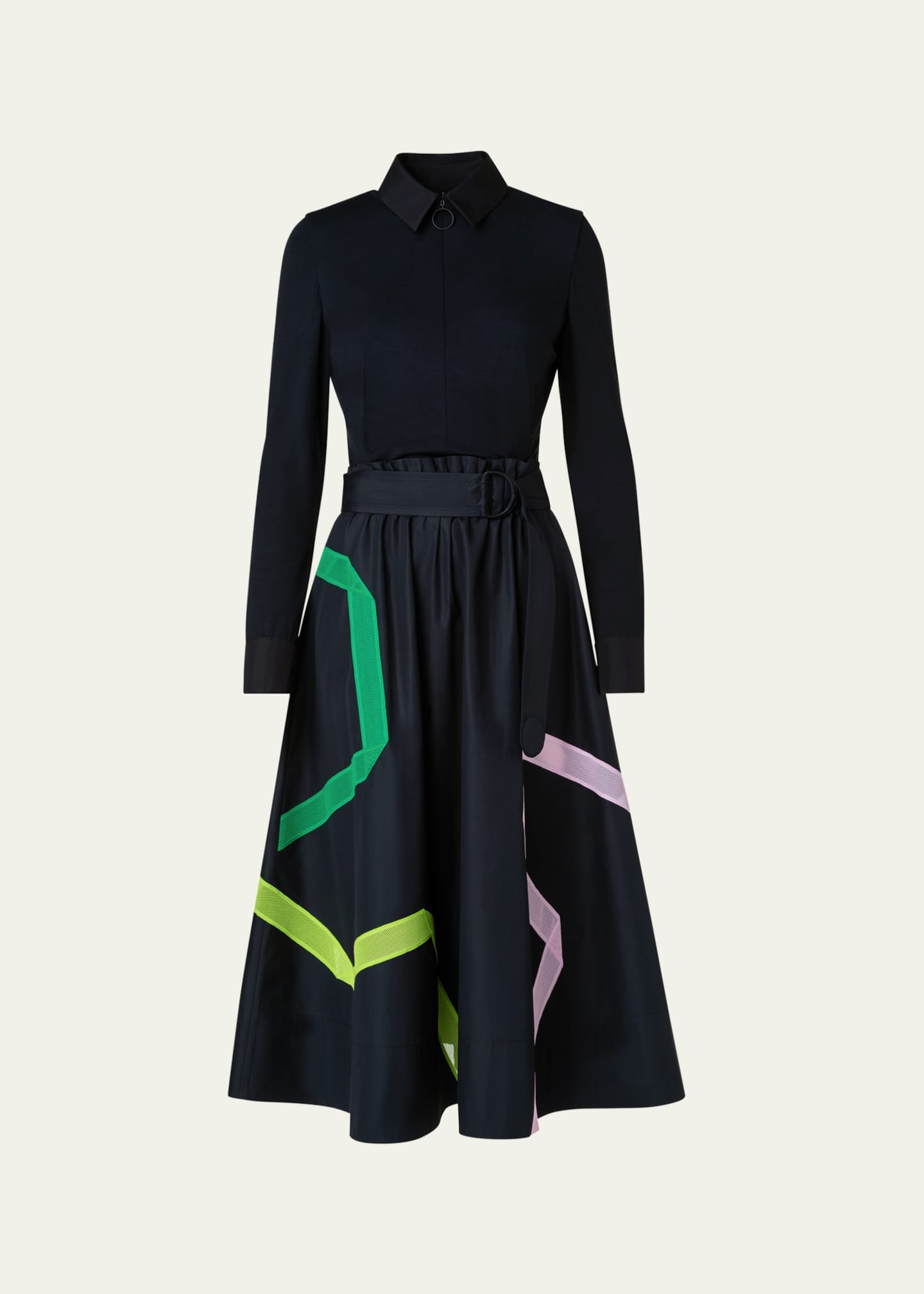 Akris punto Mixed Media PaperBag Dress with Kaleidoscope Techno Mesh Details Bergdorf Goodman