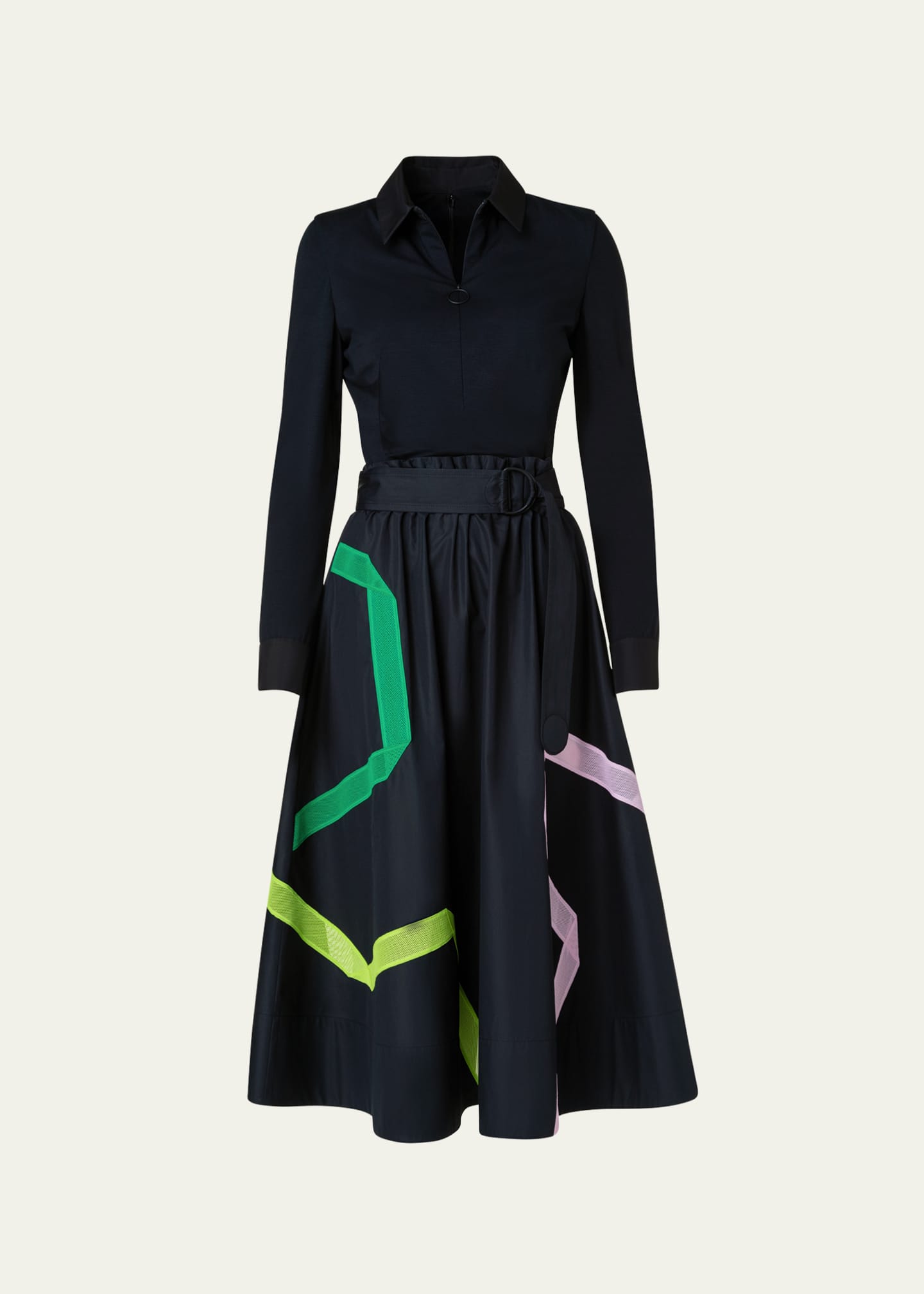 Akris punto Mixed Media PaperBag Dress with Kaleidoscope Techno Mesh Details Bergdorf Goodman