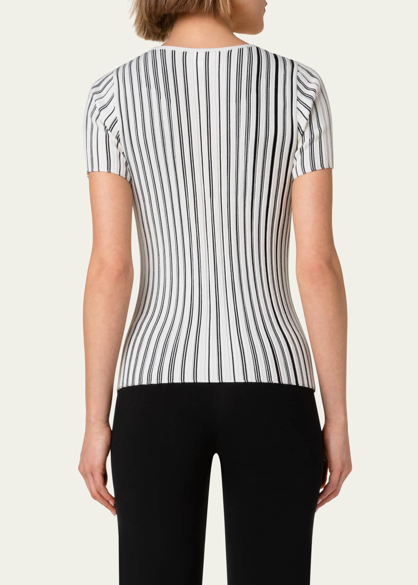 Akris punto Structured Stripes Wool Knit Pullover Top