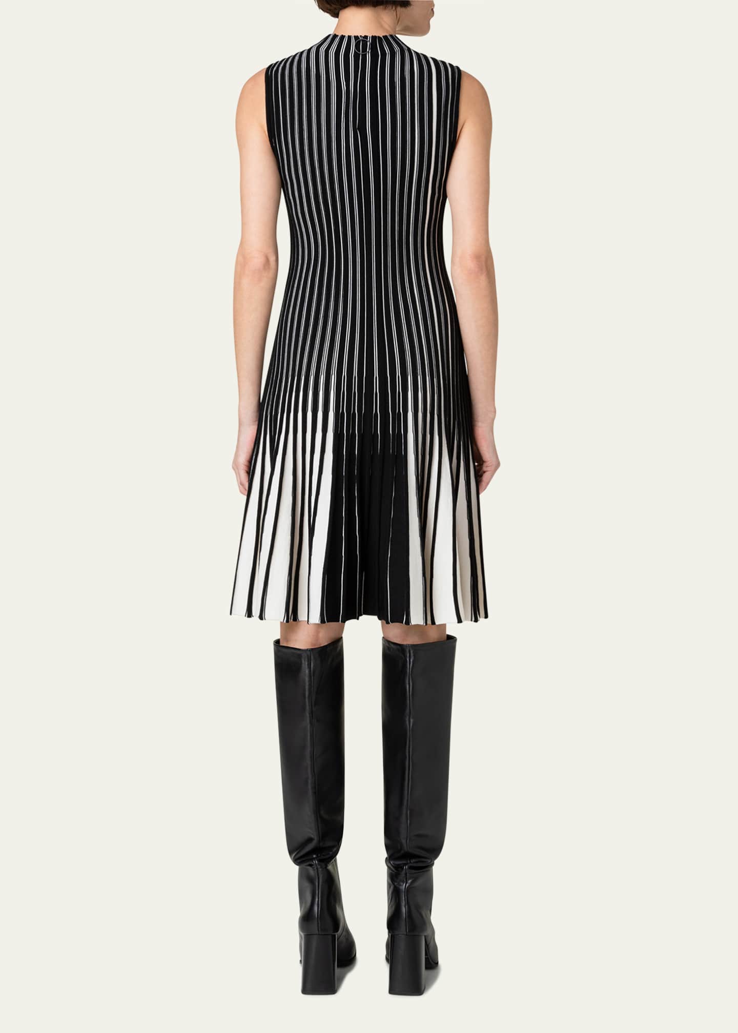 Akris punto Structured Stripes Wool Knit Short Dress