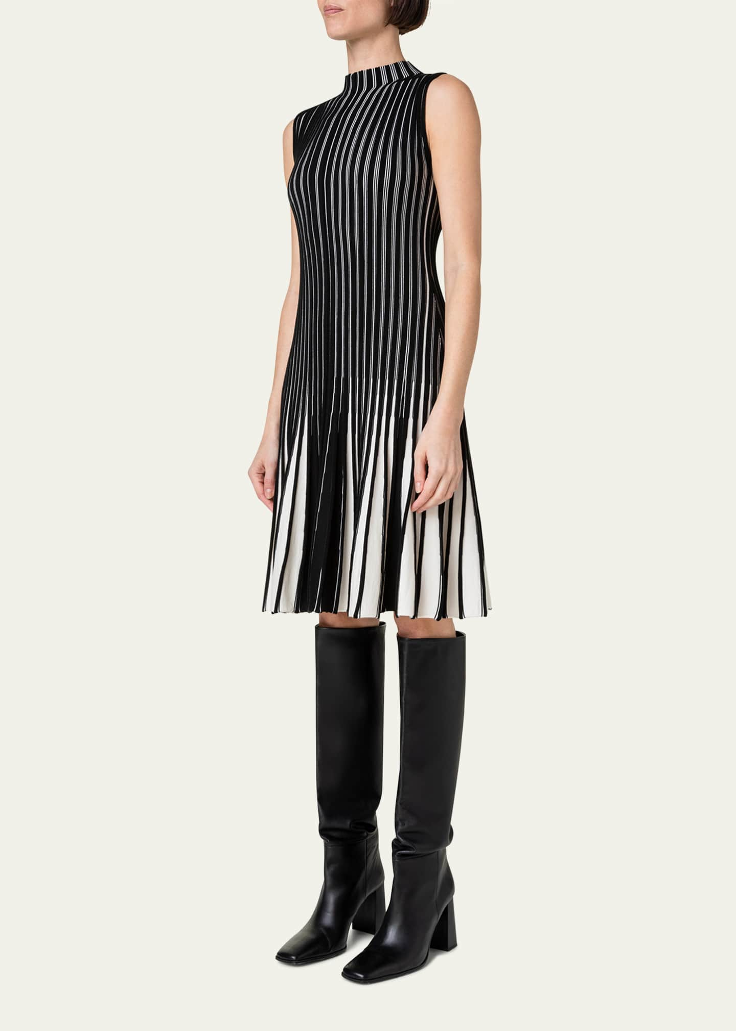 Akris punto Structured Stripes Wool Knit Short Dress