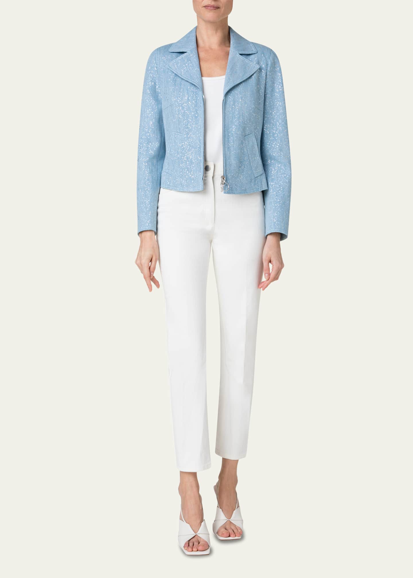 Akris punto Silver Sprinkle Cotton Denim Zip Up Jacket Bergdorf