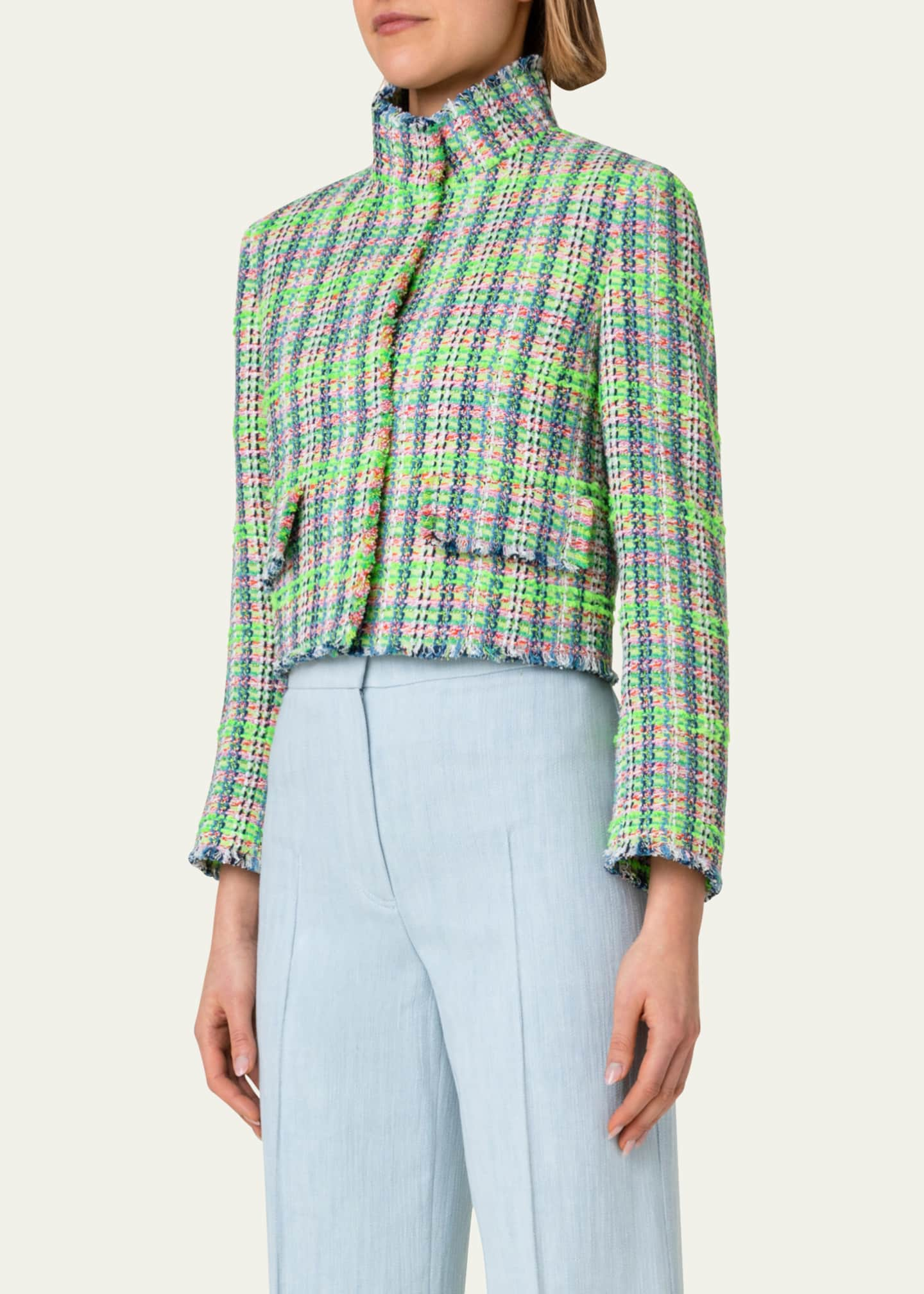 Akris punto Multicolor Check Tweed Short Jacket