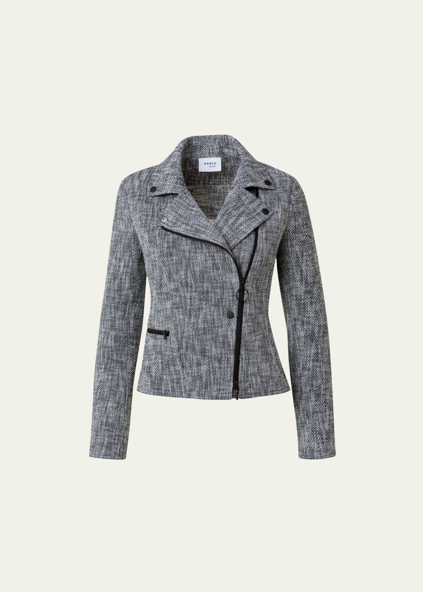 Akris punto Fitted Tweed Top Jacket with Asymmetric Zipper