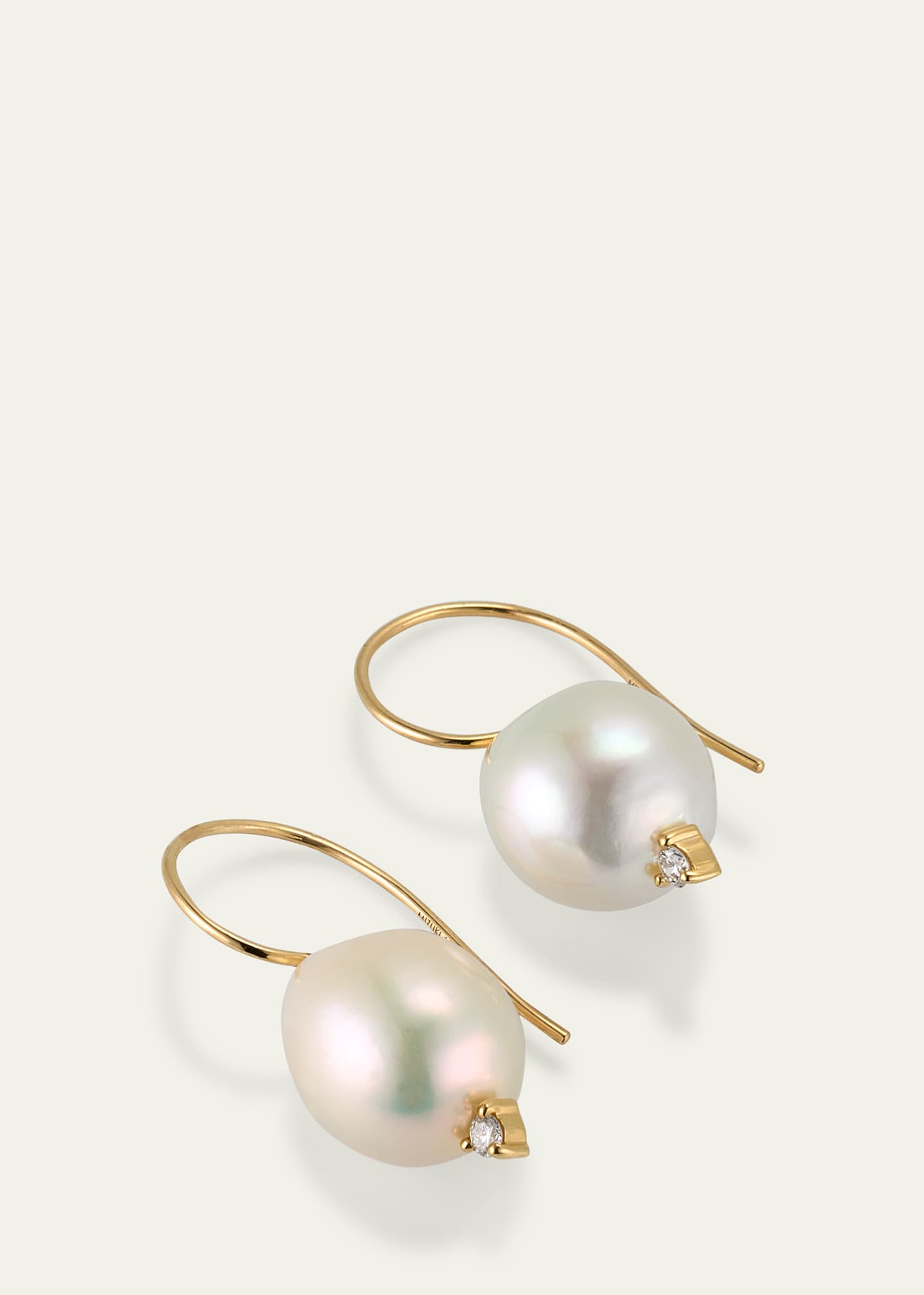 Mizuki 14k Gold Freshwater Pearl and Diamond Drop Earrings Image 3 of 4
