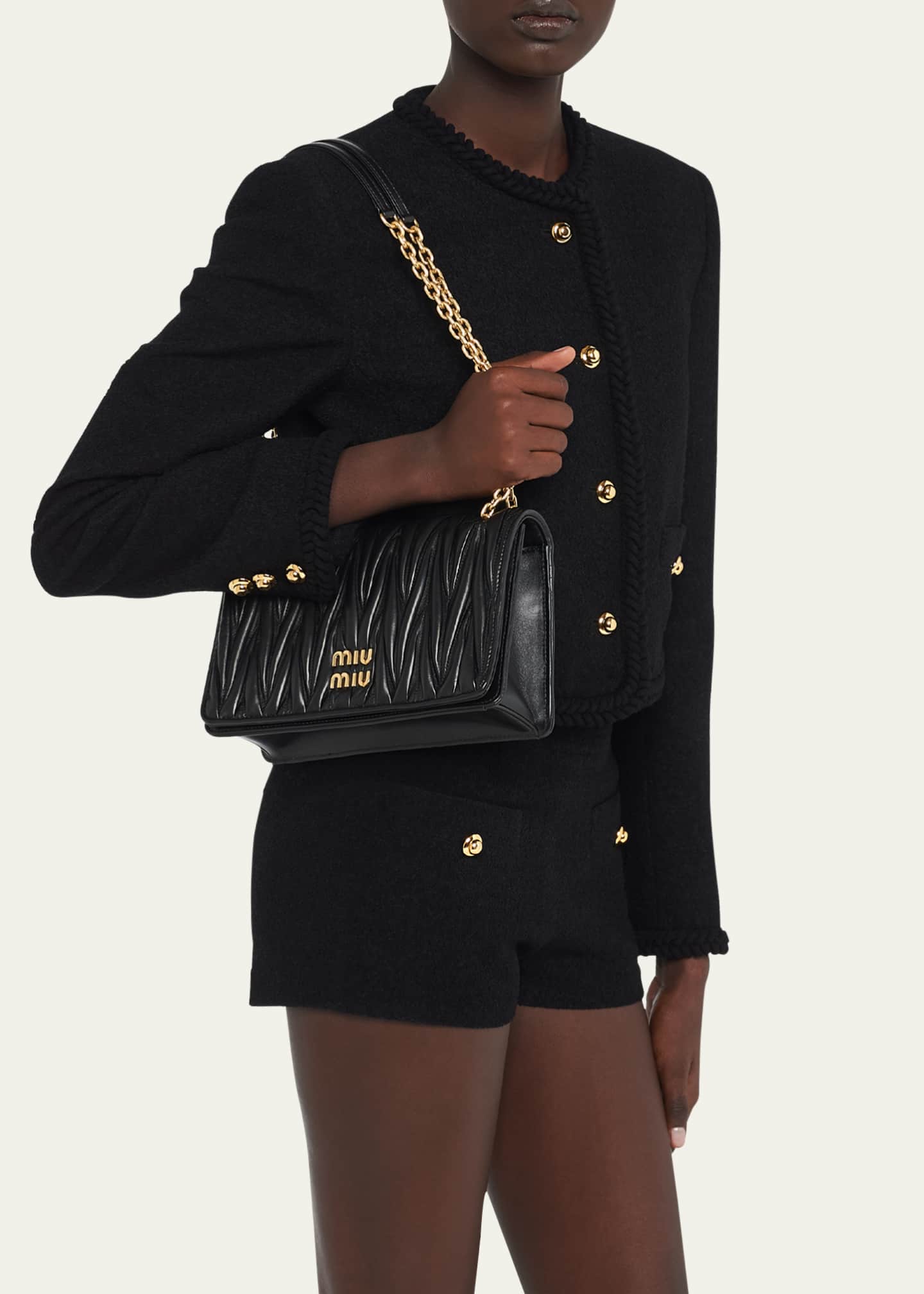 Miu Miu Matelasse Coffer Black Lambskin Leather Shoulder Bag