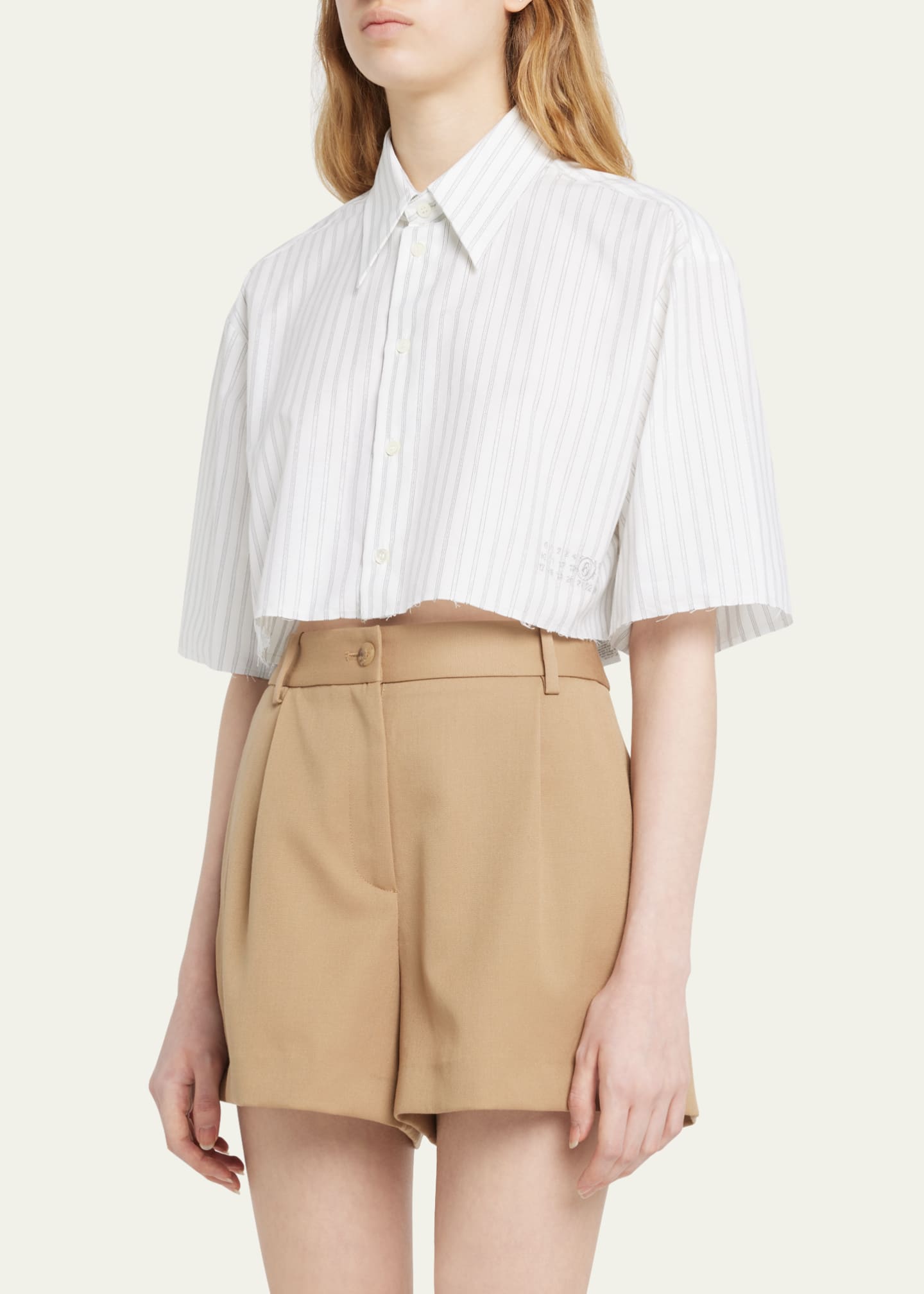 MM6 Maison Margiela Cropped Pinstripe Short-Sleeve Shirt