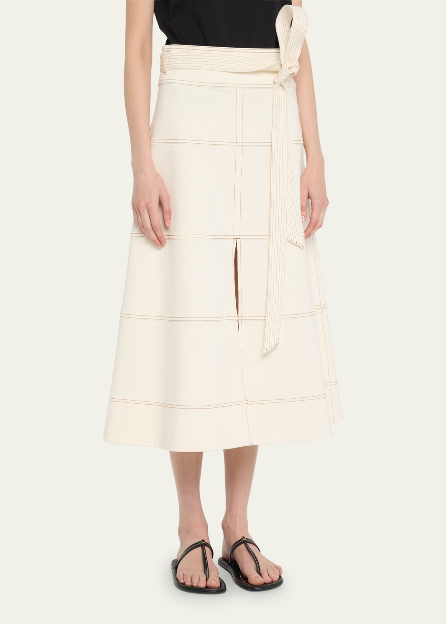 Tanya Taylor Hudson High-Waist Belted Denim Midi Skirt Image 4 of 5