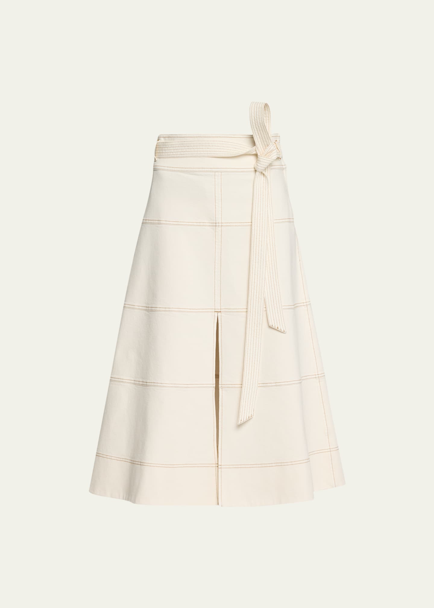 Tanya Taylor Hudson High-Waist Belted Denim Midi Skirt Image 1 of 5