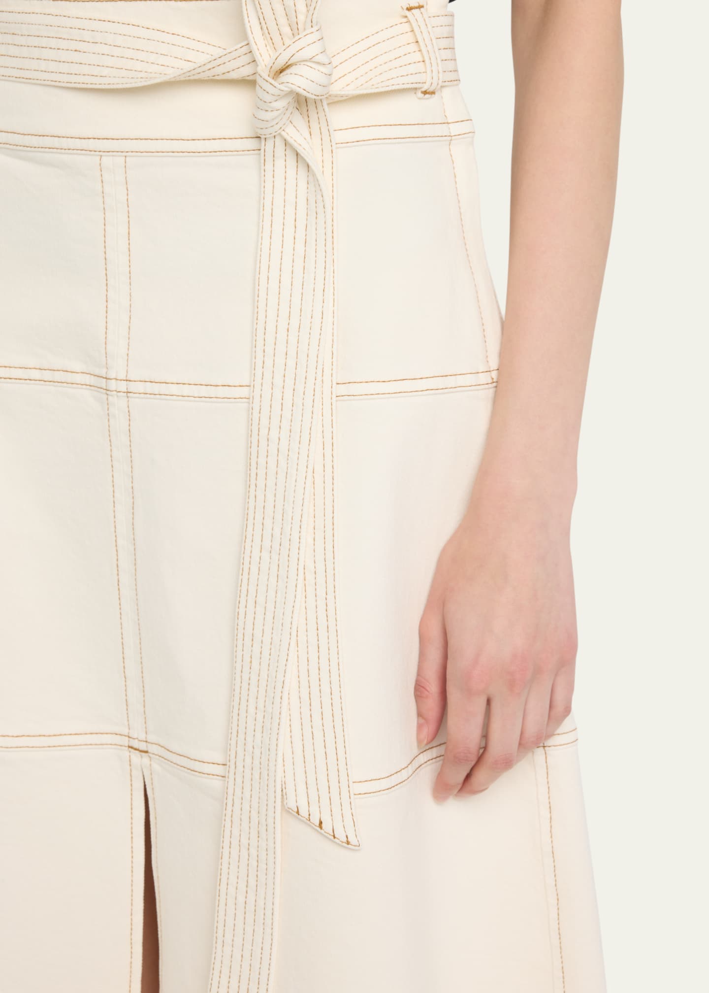 Tanya Taylor Hudson High-Waist Belted Denim Midi Skirt Image 5 of 5