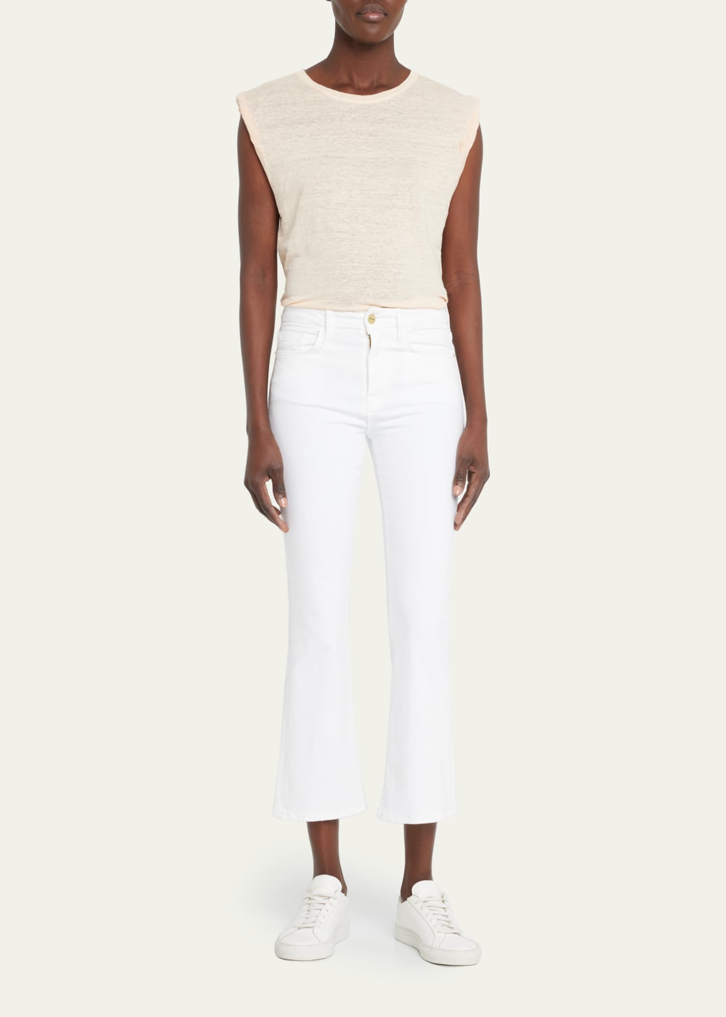 FRAME Rolled Linen Muscle Tee Bergdorf Goodman