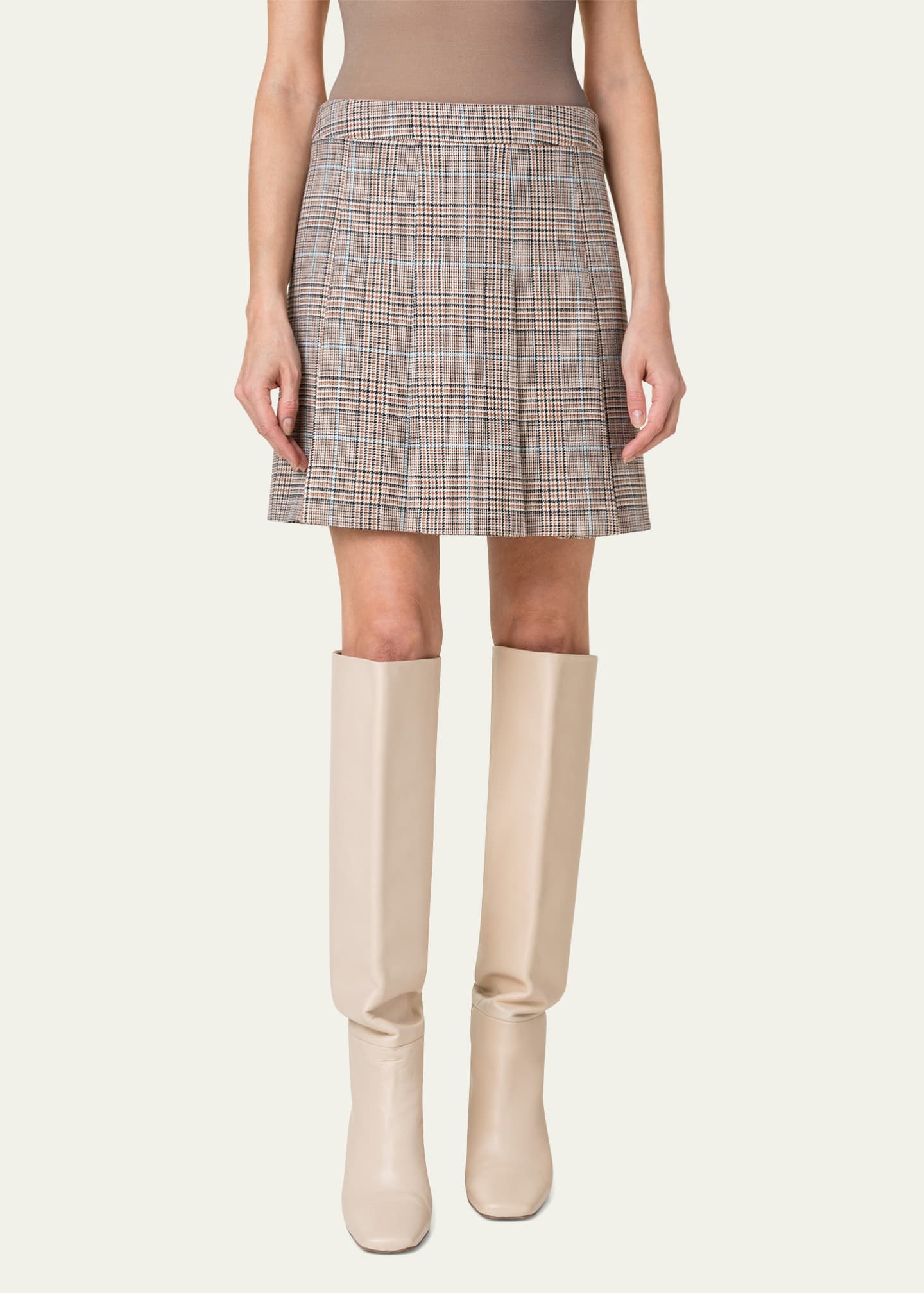 Akris punto Glen Check Pleated Mini Skirt - Bergdorf Goodman