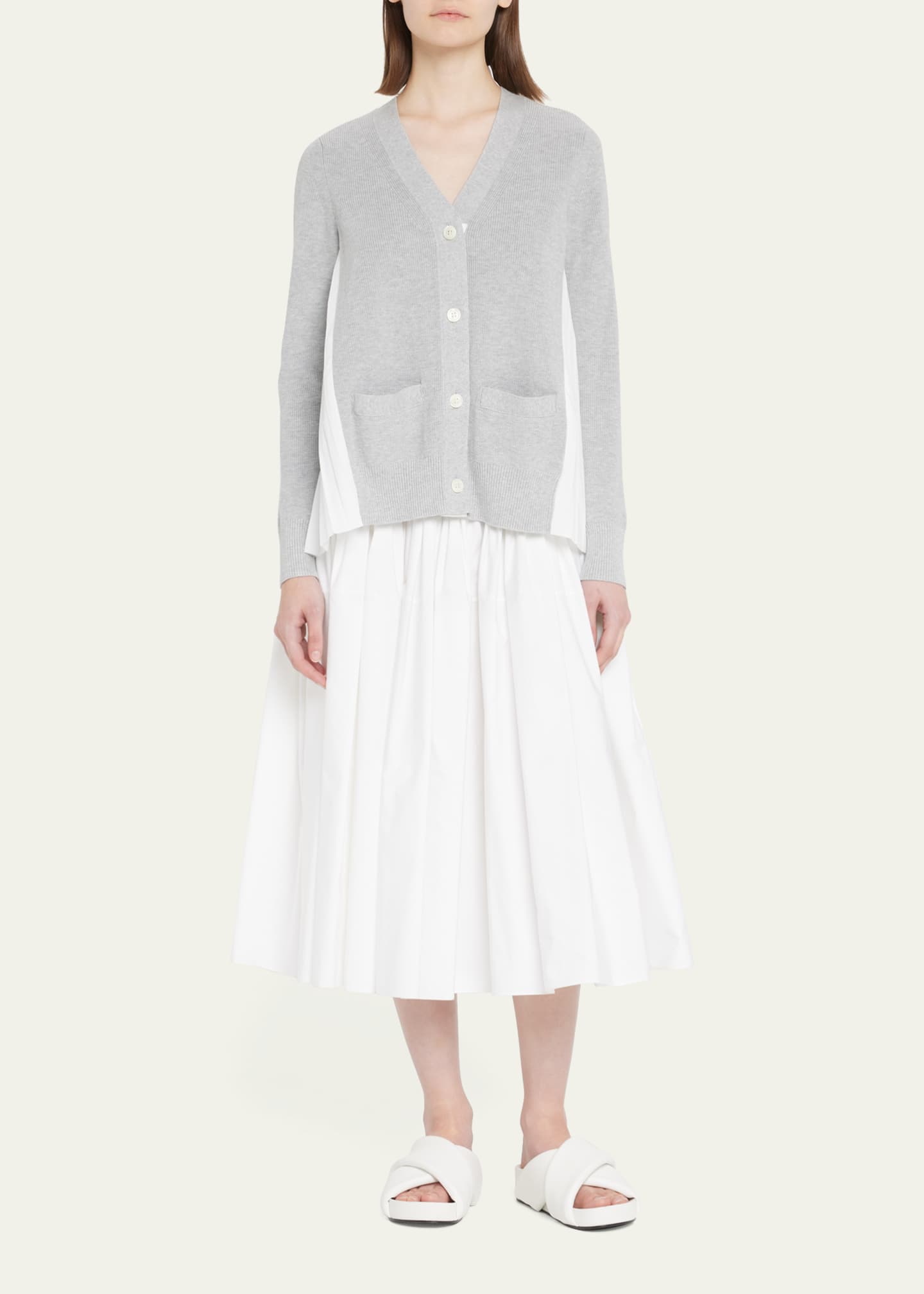 SACAI Knit Pleated Back Button Down Cardigan Bergdorf Goodman