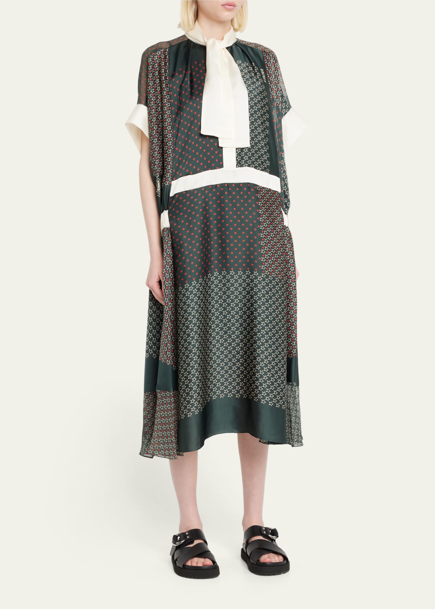 SACAI Eric Haze Star Print Neck-Tie Midi Dress