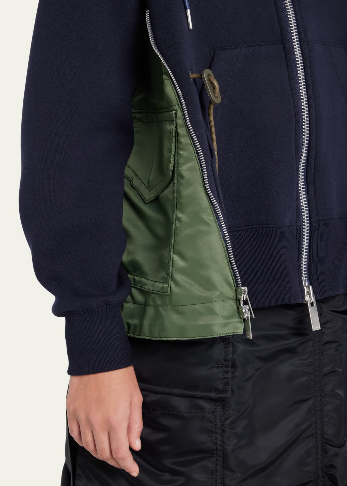 SACAI MixedMedia Hooded Zip Sweatshirt Bergdorf Goodman