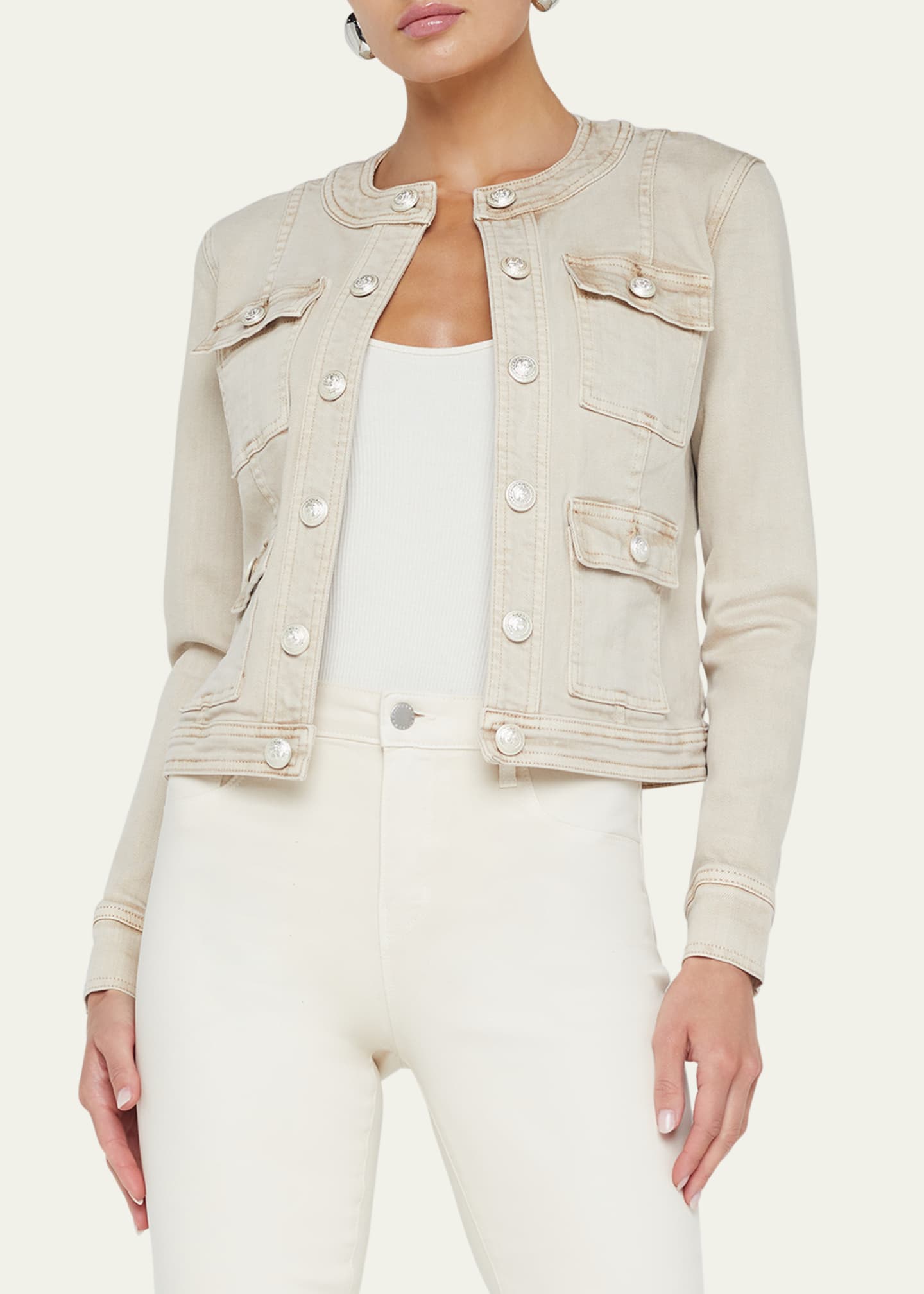 L'Agence Yari Collarless Denim Jacket Image 3 of 3