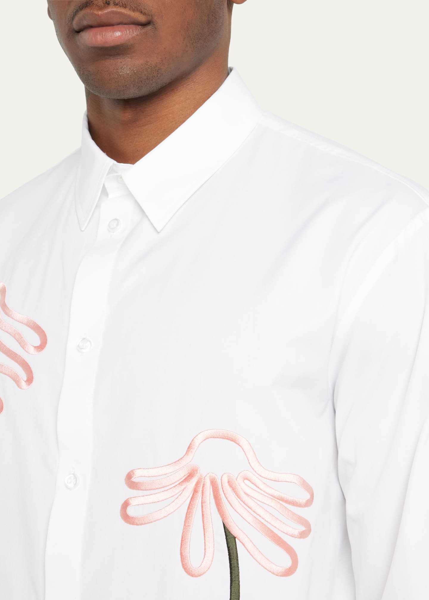 Simone Rocha Men's Poplin Flower Embroidered Sport Shirt Bergdorf Goodman