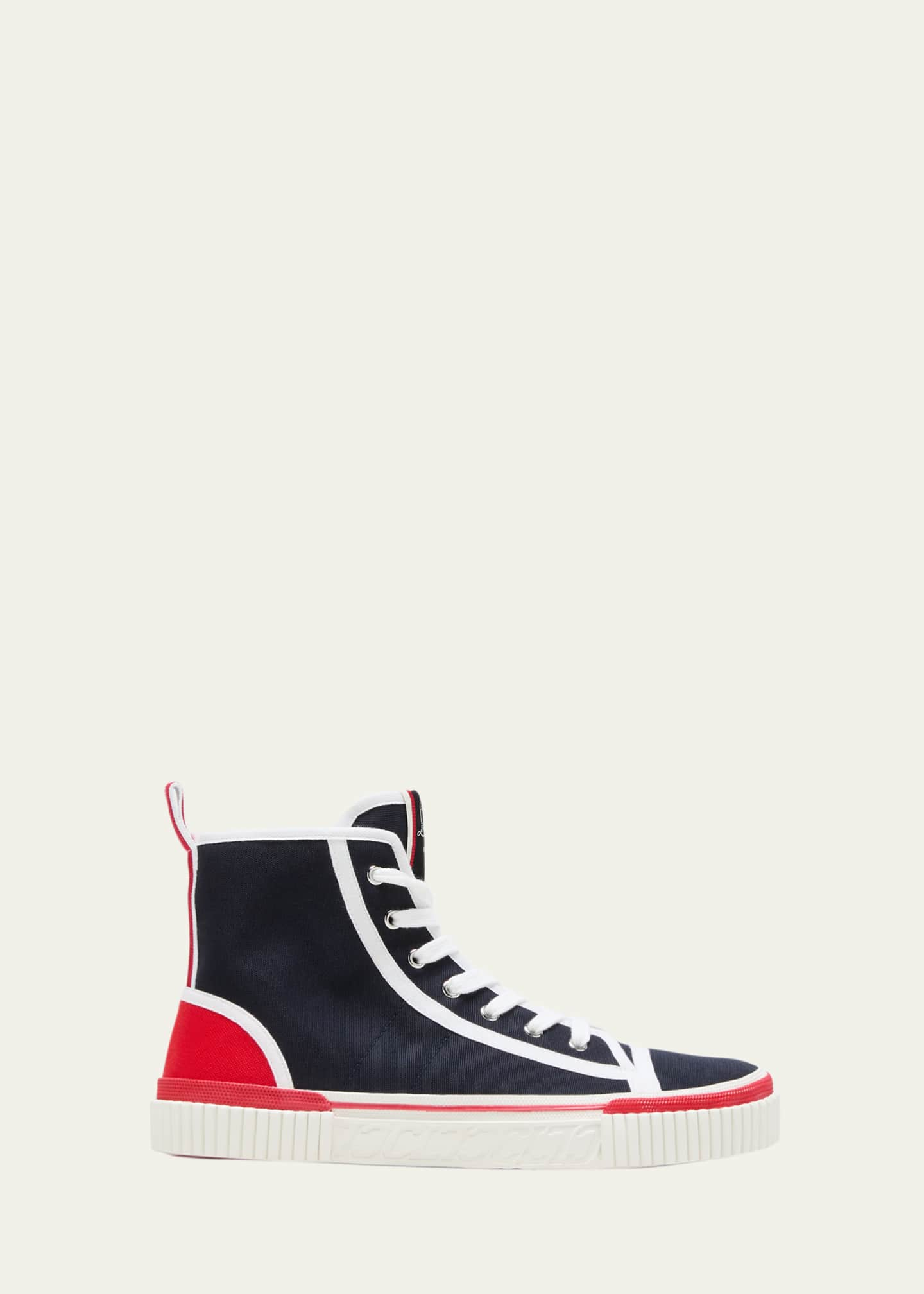 Christian Louboutin Men's Pedro Red Sole Canvas High-Top Sneakers ...