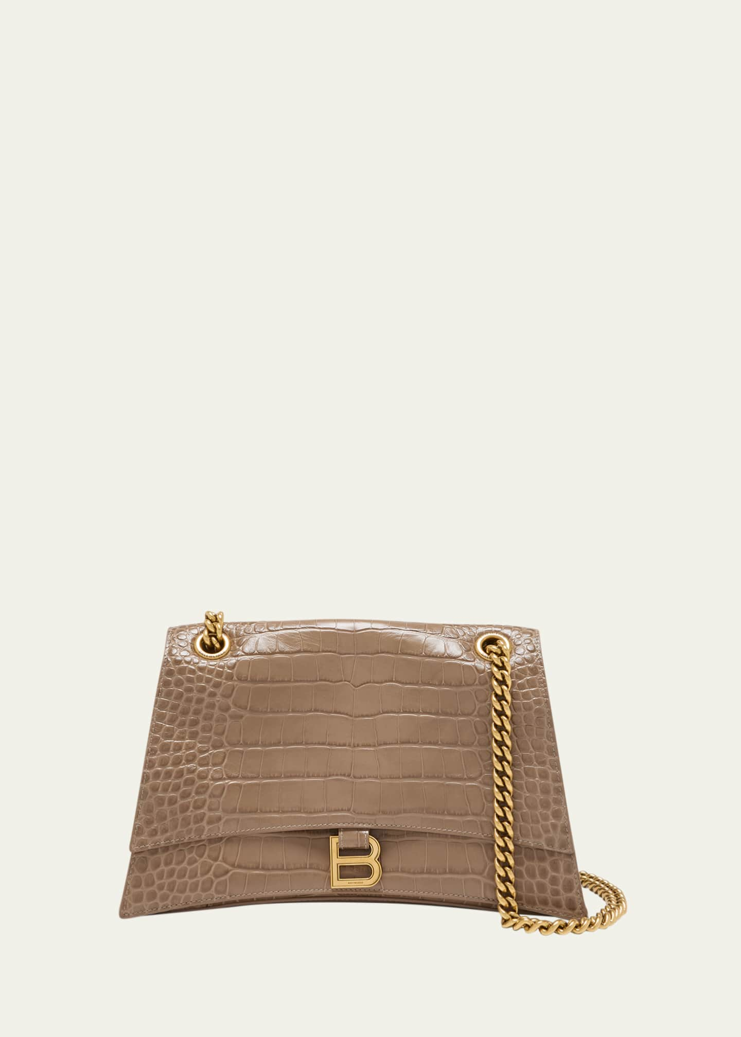 Balenciaga Crush Medium Croc-Embossed Chain Shoulder Bag