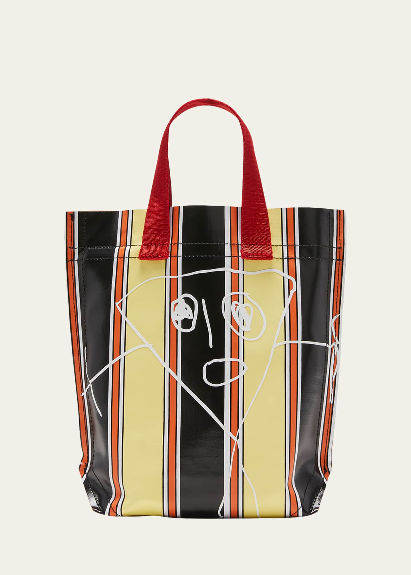 Plan C Mini Striped Printed Shopper Tote Bag, Riyo4 Black Base, Women's, Handbags & Purses Crossbody Bags & Camera Bags