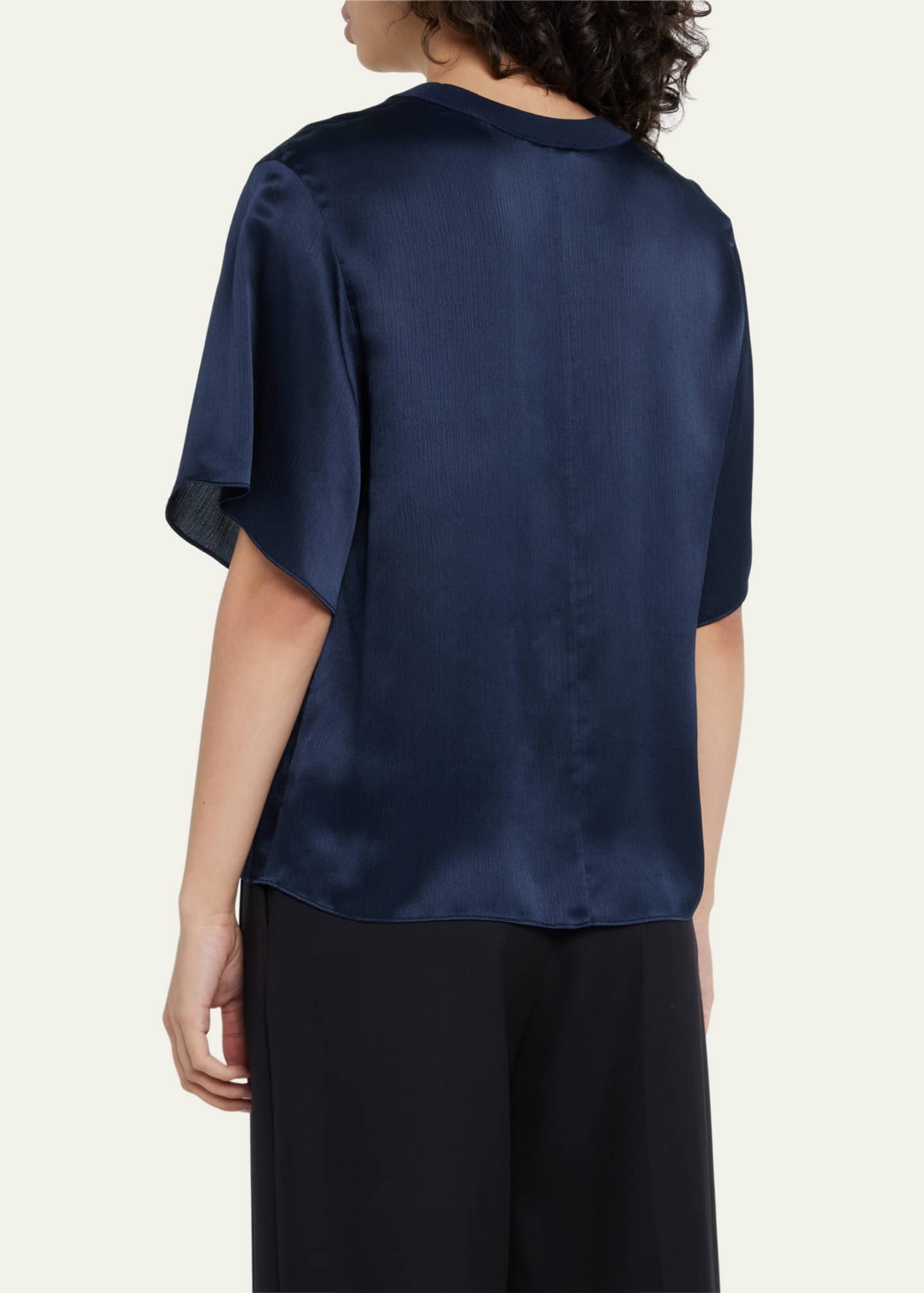 Vince Silk ShortSleeve RibbedTrim Crewneck Top Bergdorf Goodman