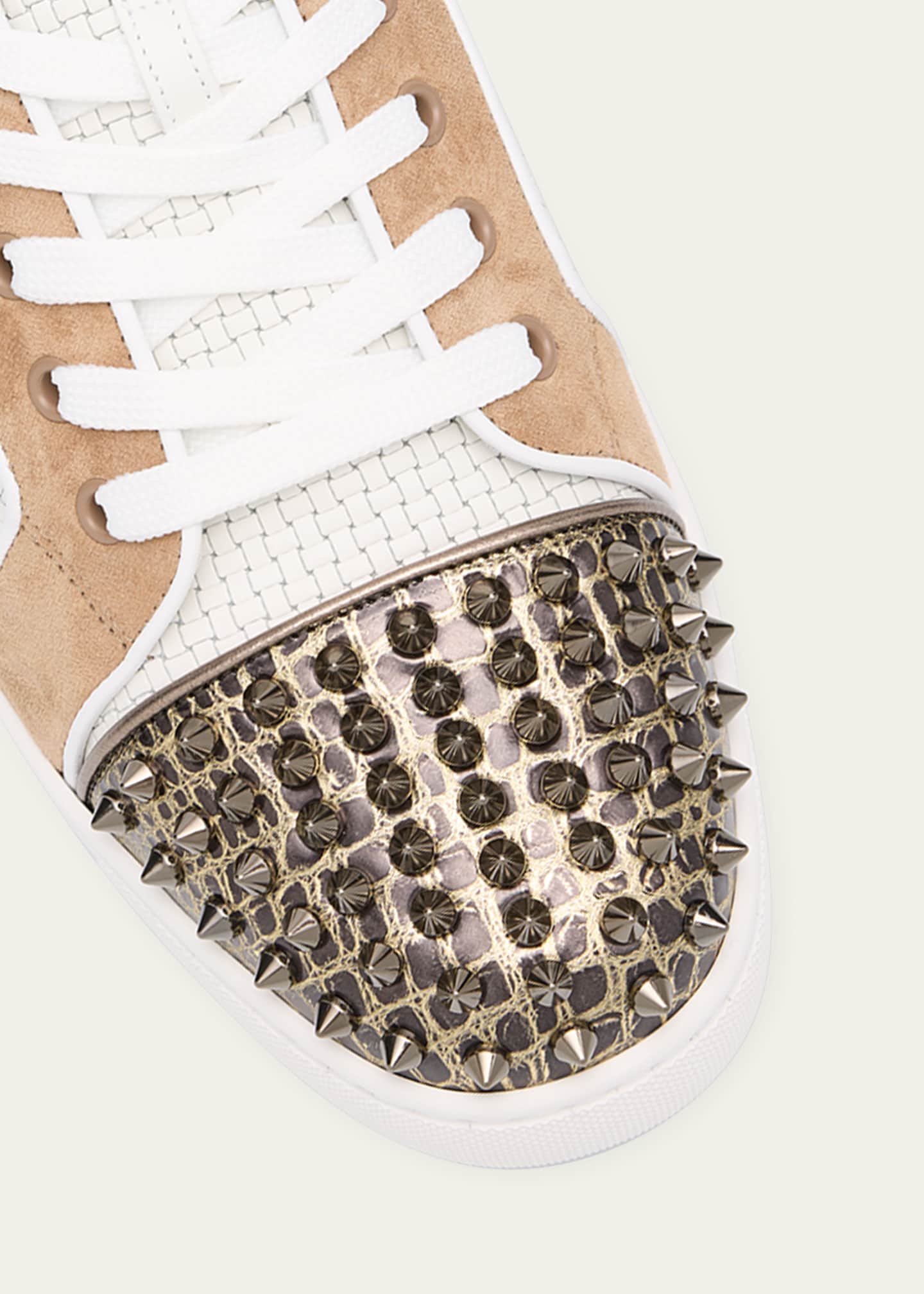 Christian Louboutin Men's Louis Junior Spikes Flat Sneakers - White - Size 10