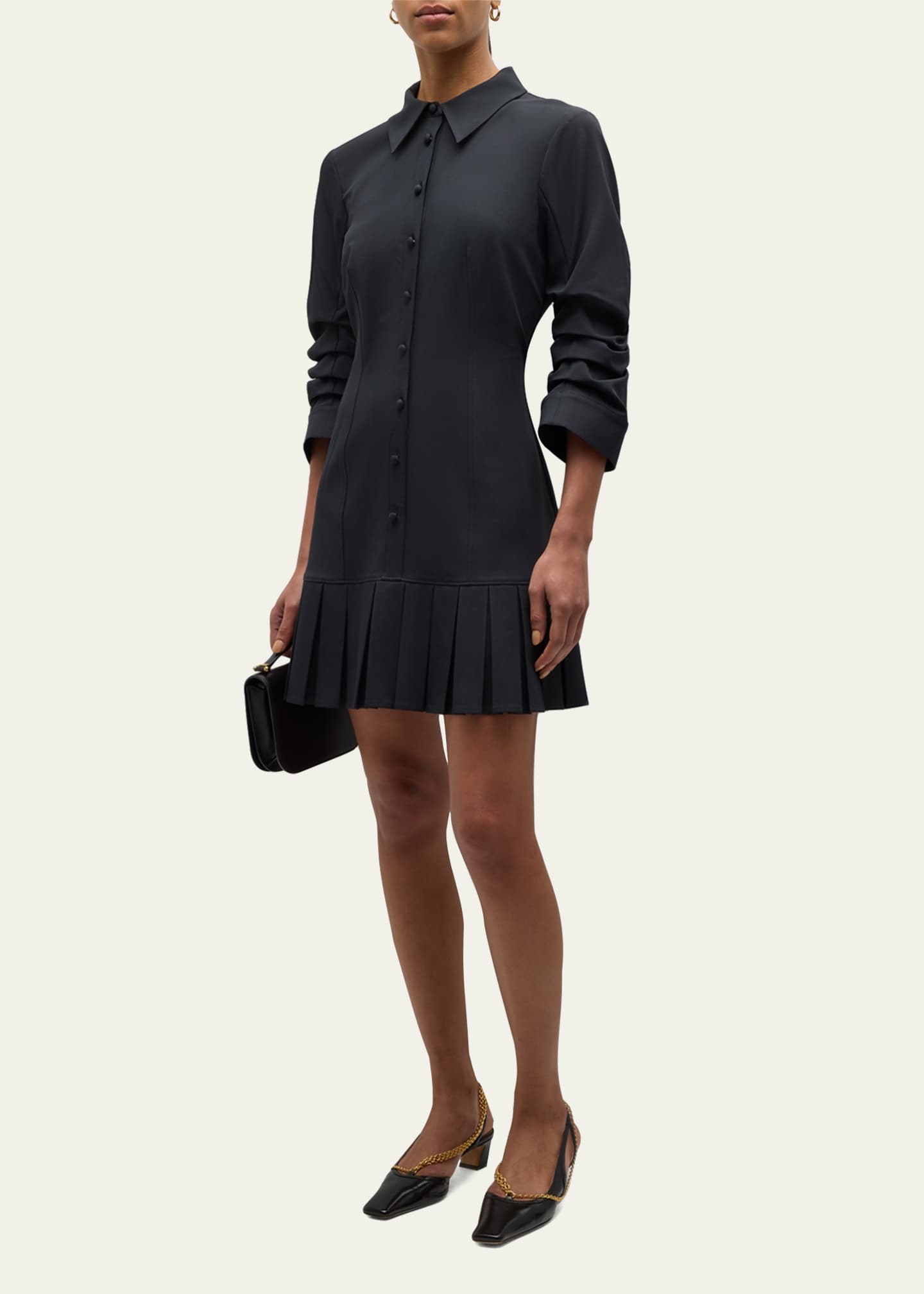 pleated hem shirt dress Pleated Hem Mini Shirt Dress in White