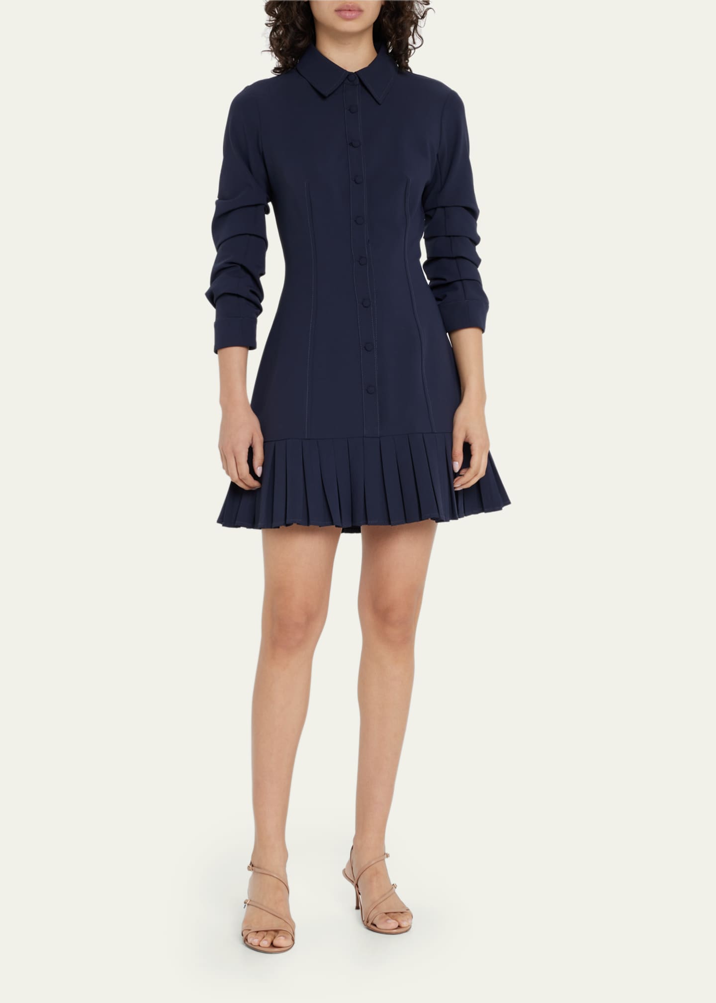 Cinq a Sept Lucilla Topstitched Pleated-Hem Mini Shirtdress - Bergdorf ...