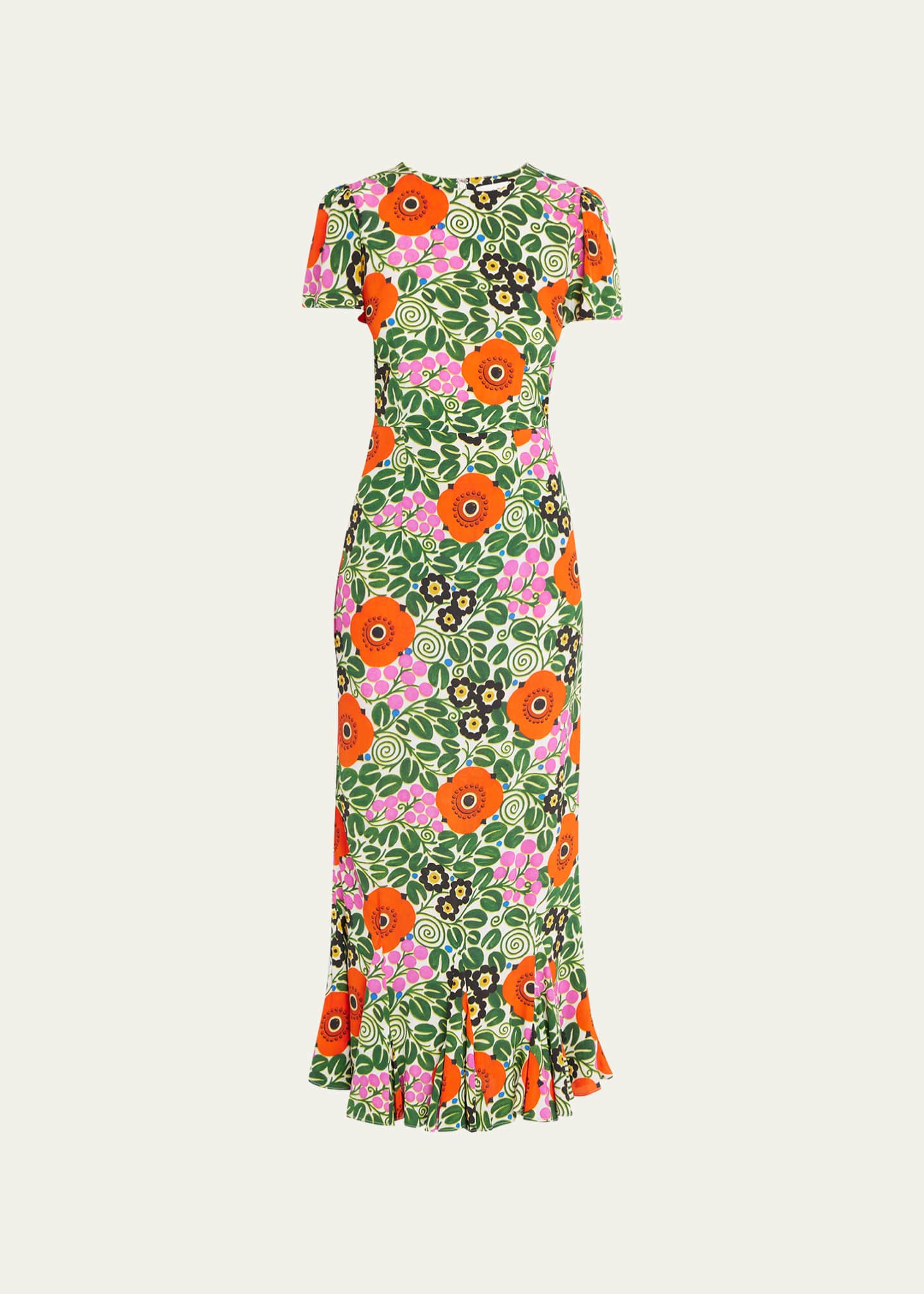 Rhode Lulani Fluted Floral-Print Ankle Dress - Bergdorf Goodman