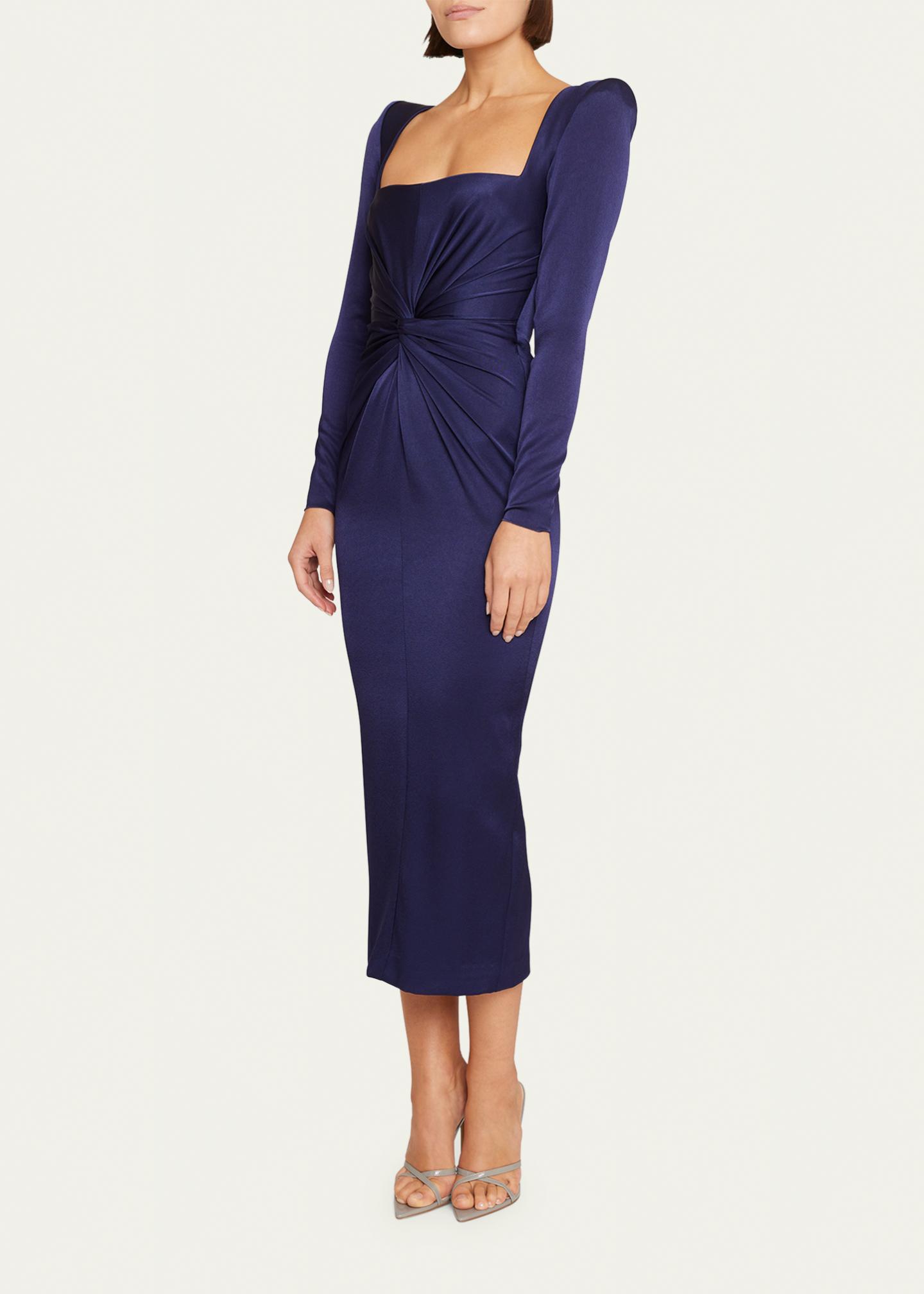 Alex Perry Twisted Strong-Shoulder Satin Crepe Midi Dress - Bergdorf ...