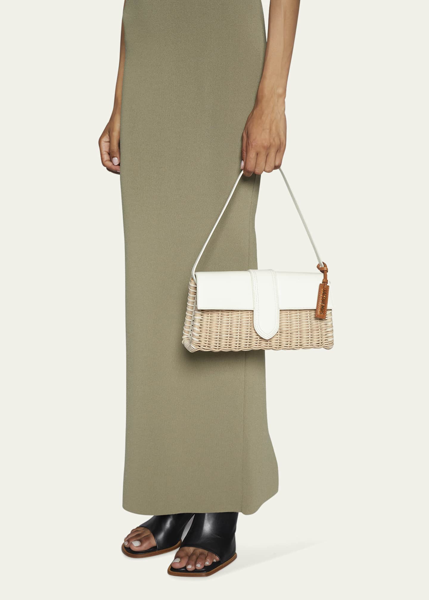 Jacquemus Le Bambino Long Osier Wicker Shoulder Bag, Ivory, Women's, Handbags & Purses Shoulder Bags