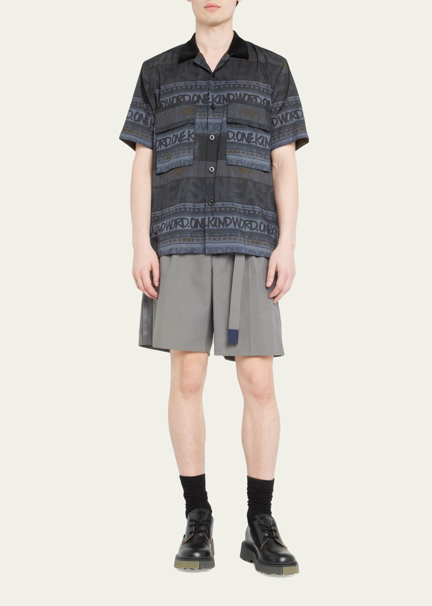 SACAI Men's Pleated Shorts with Self Belt Bergdorf Goodman
