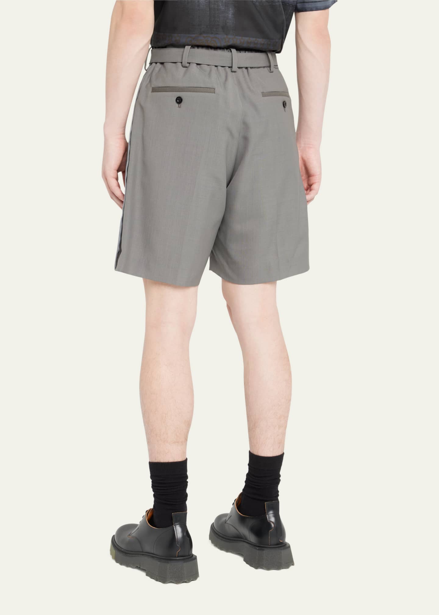 SACAI Men's Pleated Shorts with Self Belt Bergdorf Goodman