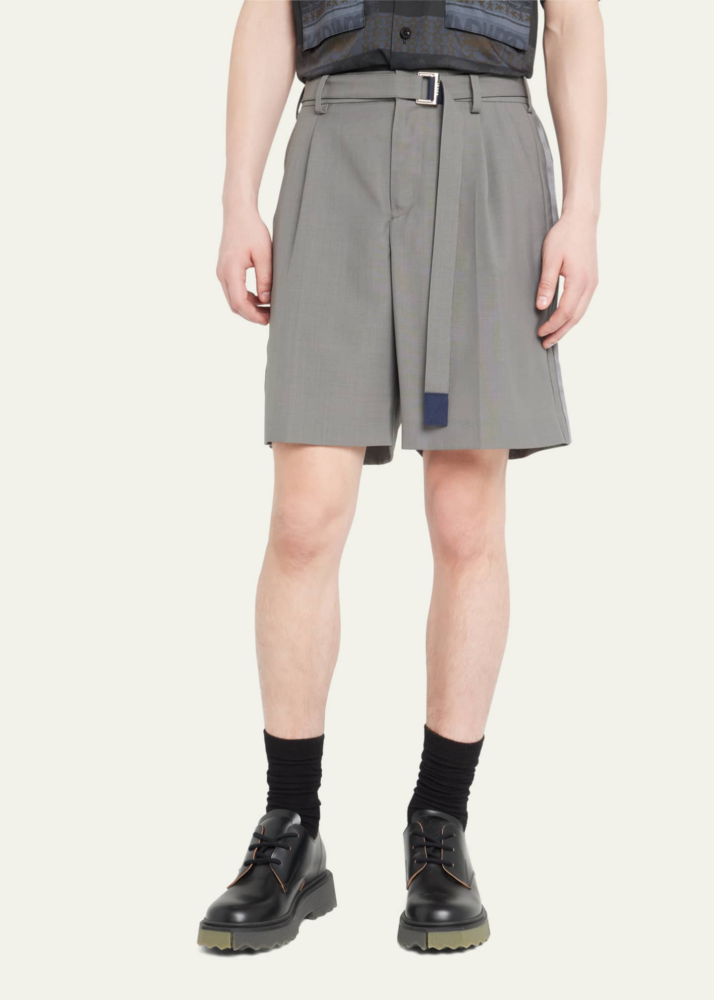 SACAI Men's Pleated Shorts with Self Belt Bergdorf Goodman