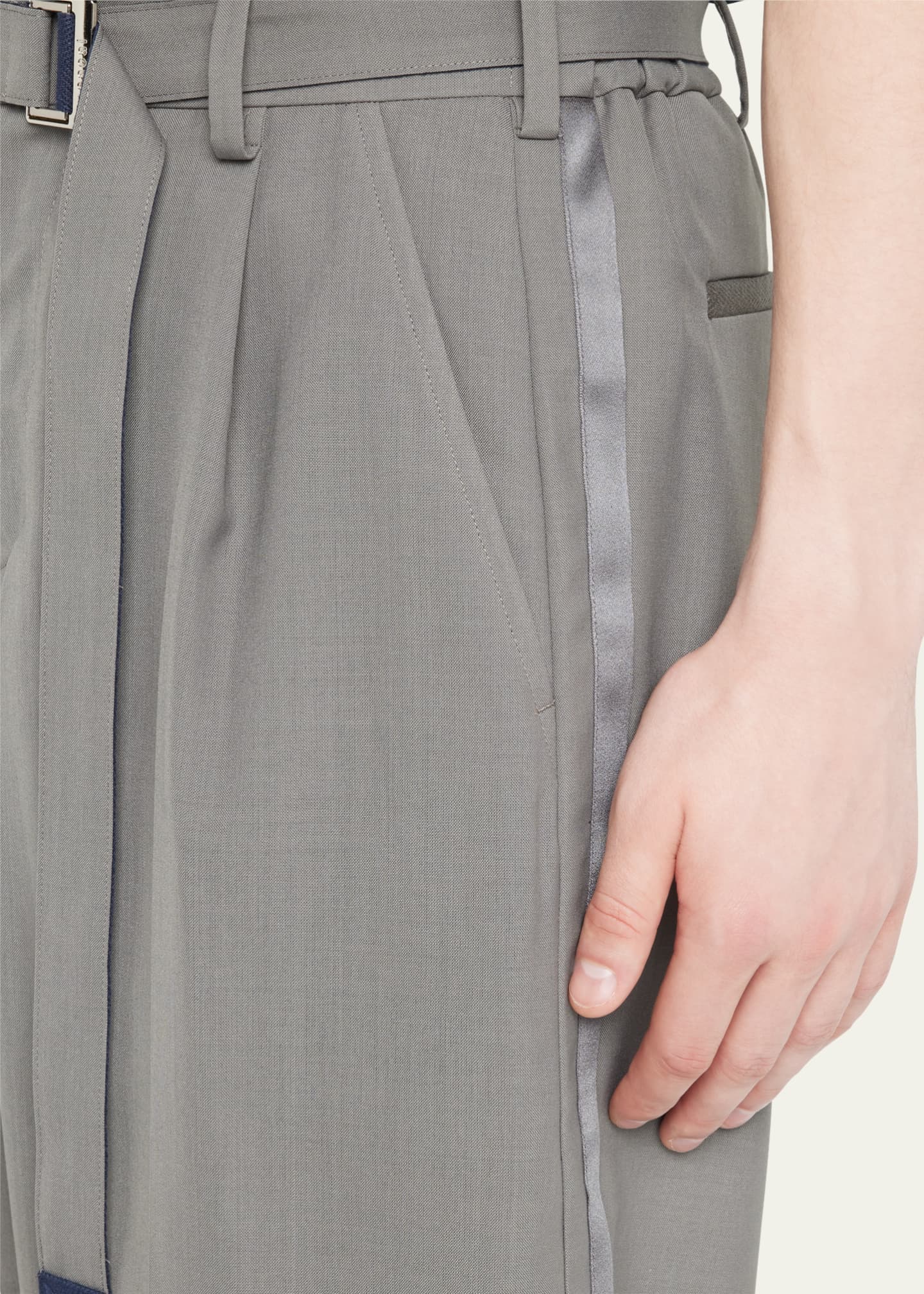 SACAI Men's Pleated Shorts with Self Belt Bergdorf Goodman