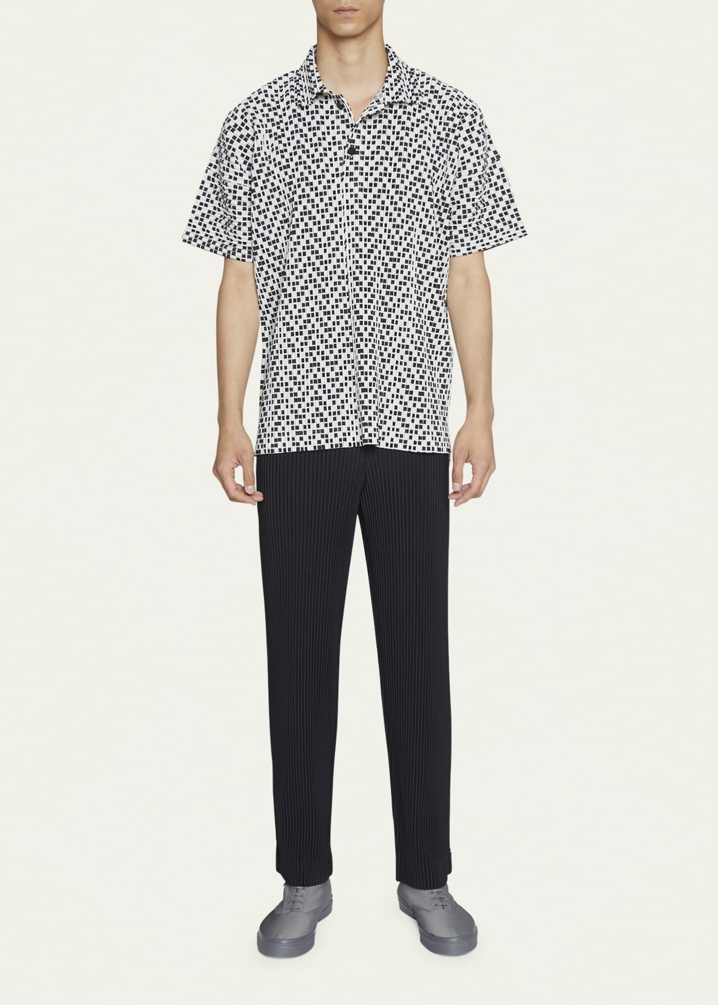 Homme Plisse Issey Miyake Men's Dotta Two-Tone Plisse Polo Shirt