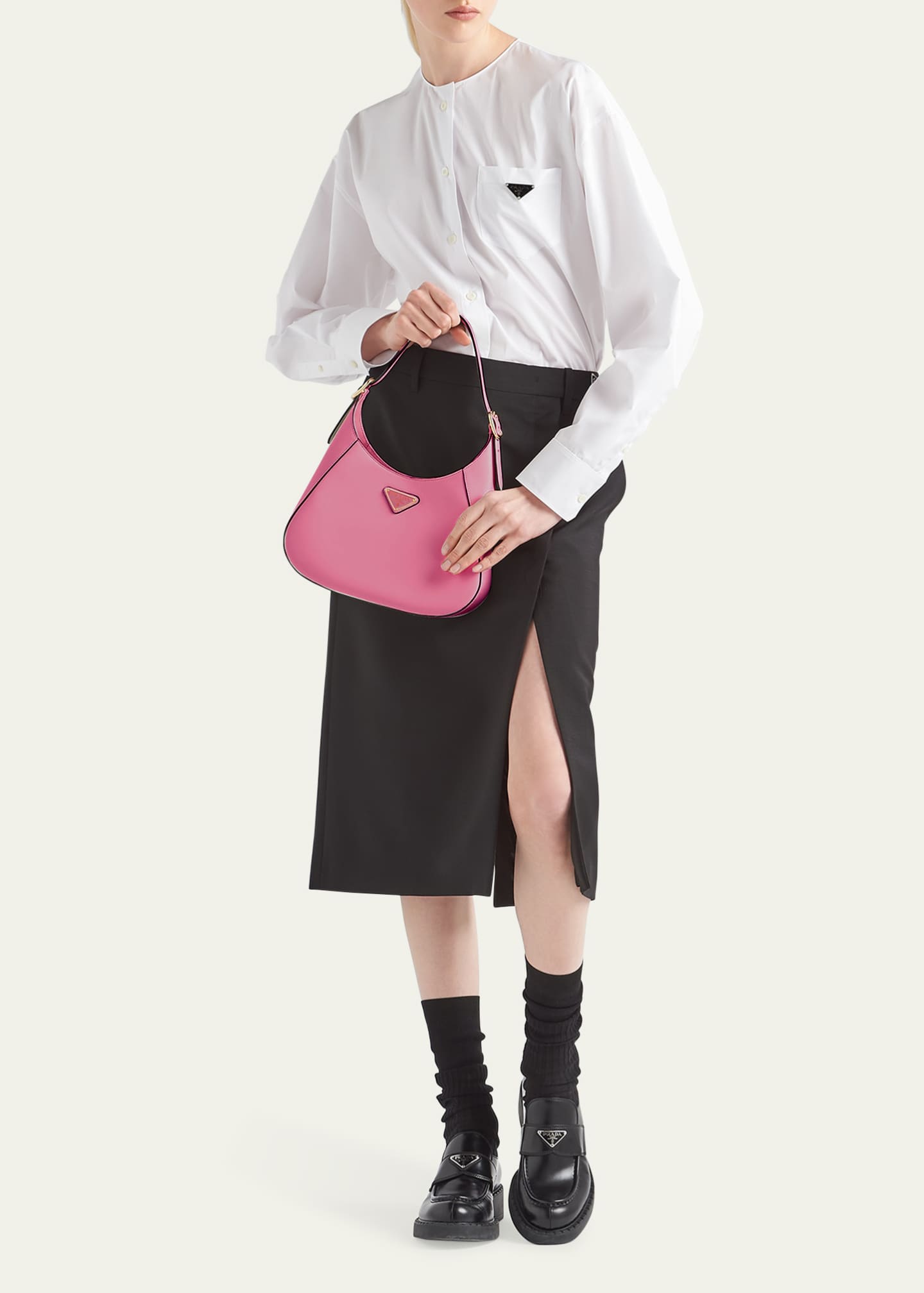 Prada Buckle Box Calf Leather Hobo Bag Image 5 of 5