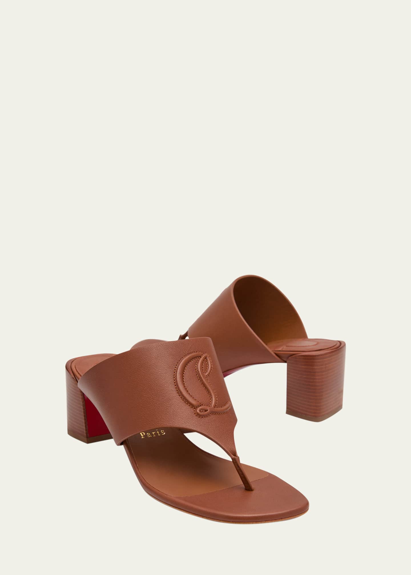 Christian Louboutin Leather Logo Red Sole Thong Slide Sandals Bergdorf Goodman