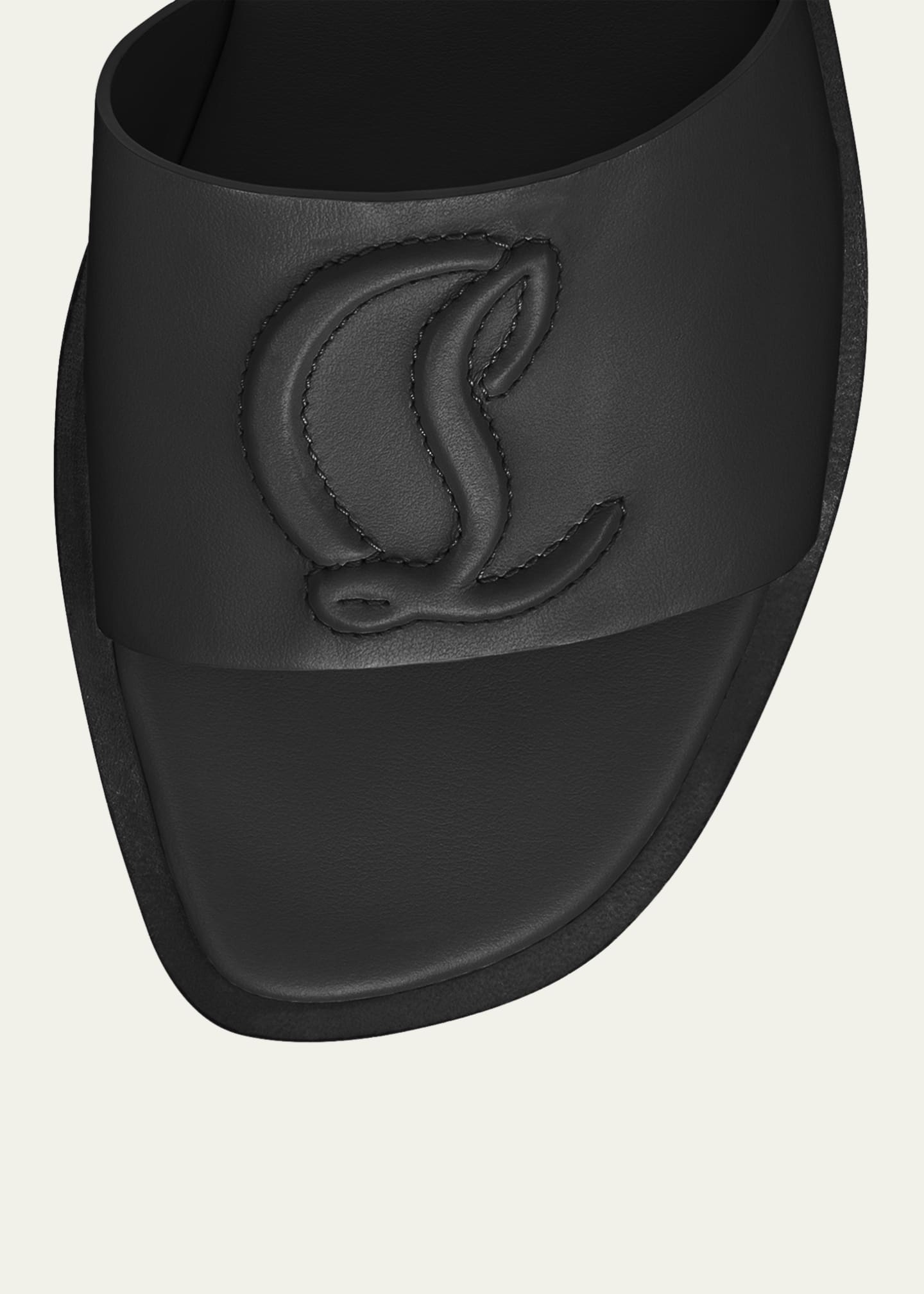 Christian Louboutin Leather Logo Red Sole Slide Sandals Image 6 of 6