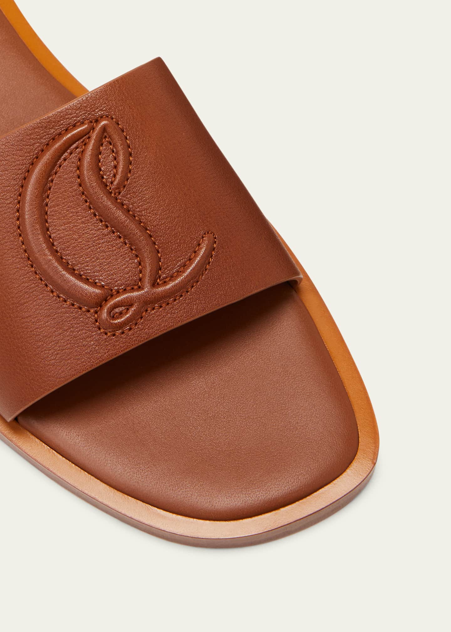 Christian Louboutin Leather Logo Red Sole Slide Sandals Bergdorf