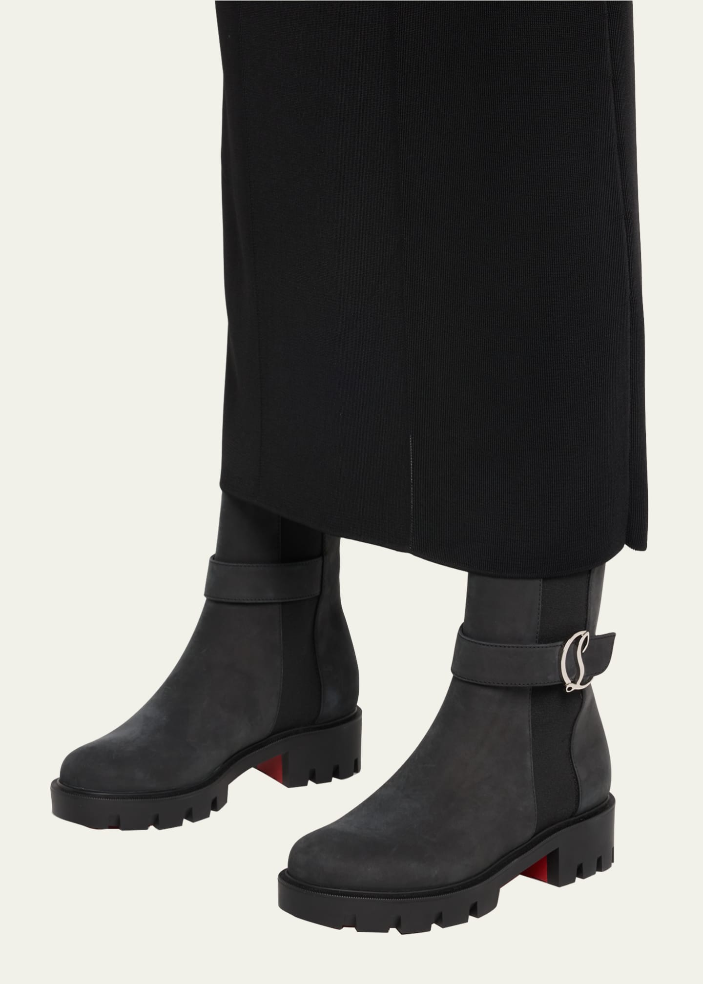 Christian Louboutin Suede Buckle Red Sole Chelsea Booties Image 2 of 5